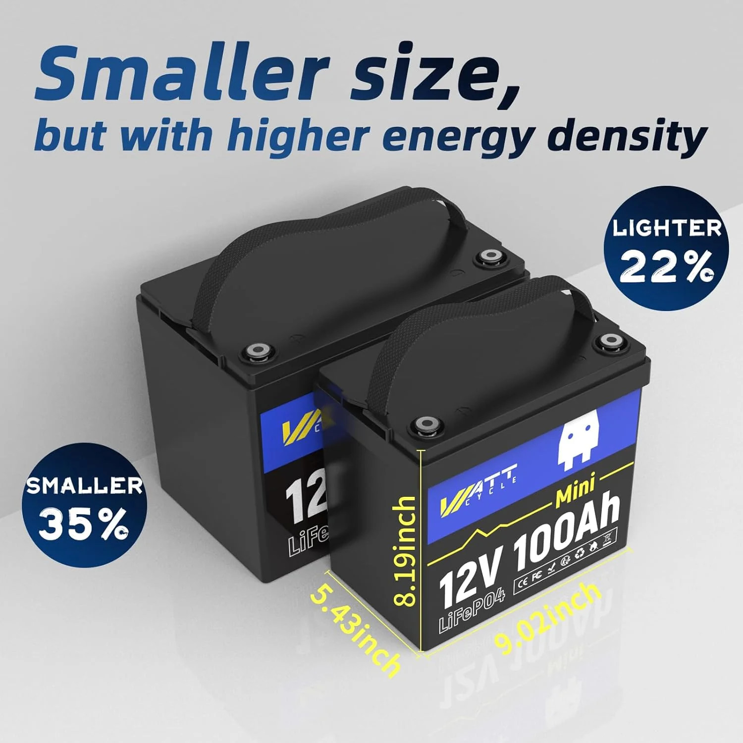 12V 100Ah LiFePO4 Lithium Battery Mini Group 22NF for RV Trolling Motor Schoolie