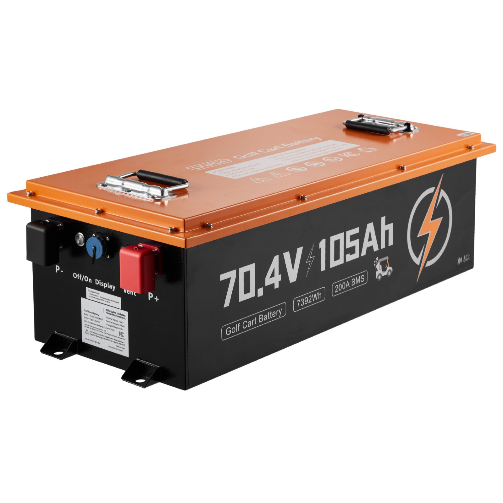 72V 105Ah Golf Cart Lithium Lifepo4 Battery & 15A Charger LCD Monitor Metal Case