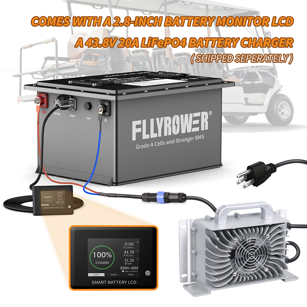 36V 100Ah LiFePO4 Golf Cart Battery 200A BMS 15000+ Cycle +Monit + 20A Charger