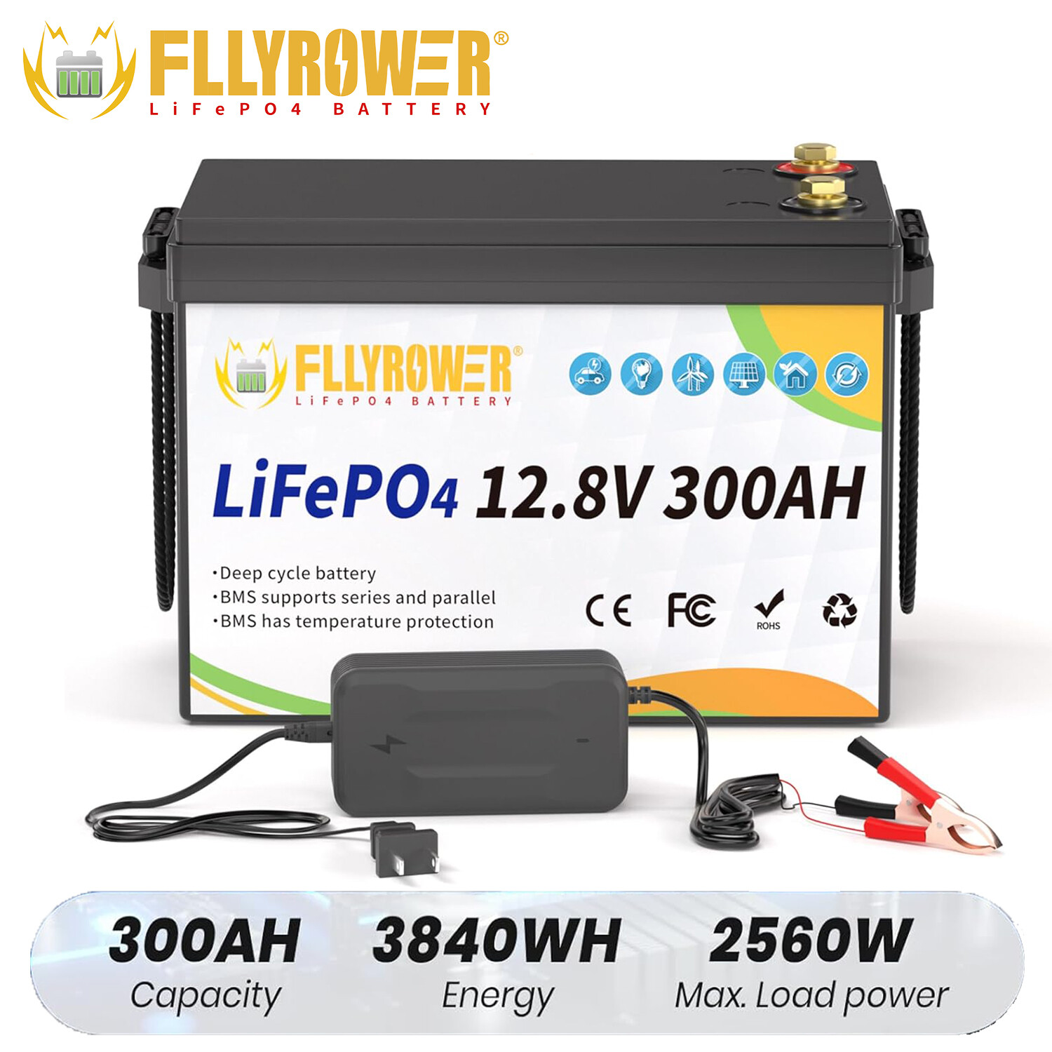 LiFePO4 12V 300AH Lithium Battery 15000+Cycles 200A BMS Solar Off-grid RV 3.8kwh