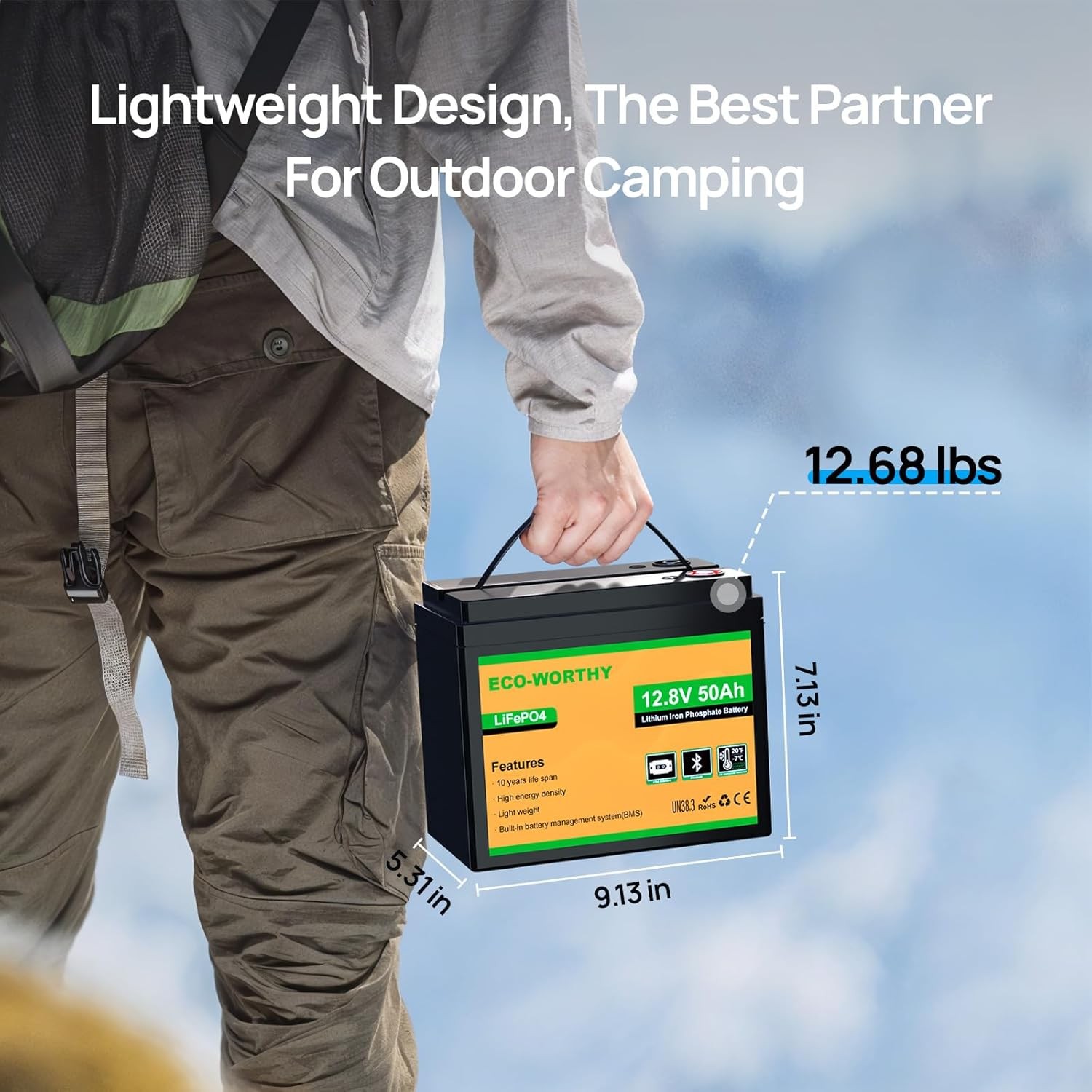 ECO-WORTHY 12V 50Ah LiFePO4 Lithium Battery with XT60 Interface
