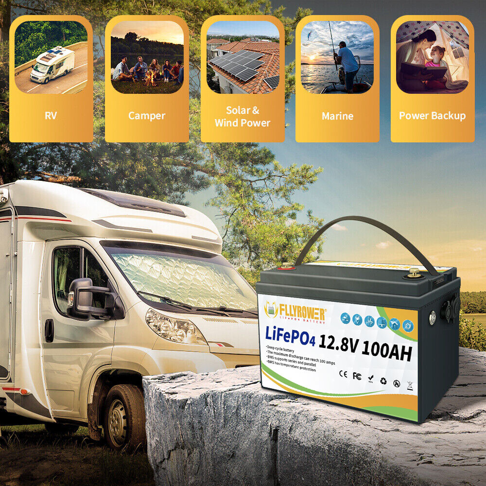 12V 100Ah LiFePO4 Deep Cycle Lithium Battery w/ 100A BMS for Solar RV Off-grid