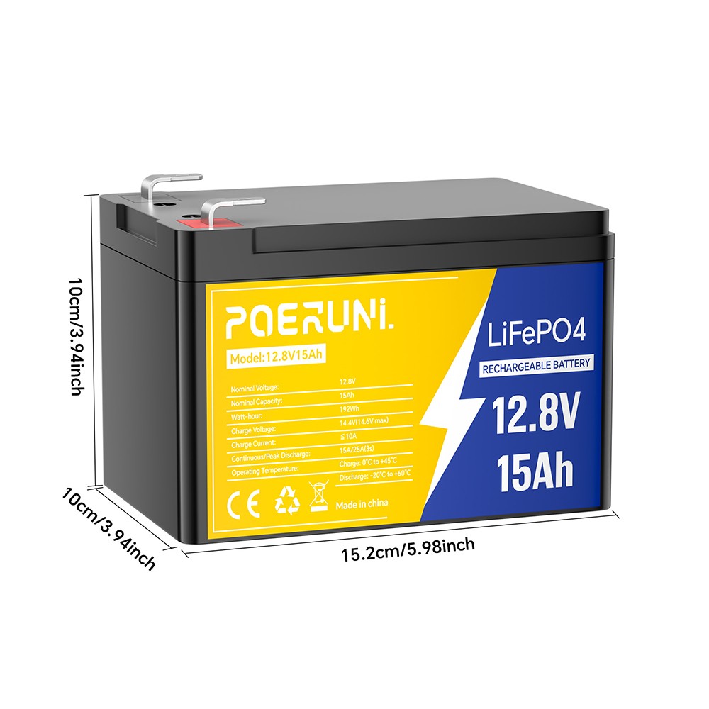 NEW 12V 15Ah LiFePO4 Lithium Battery Deep Cycle 192Wh Built-in BMS for Solar RV