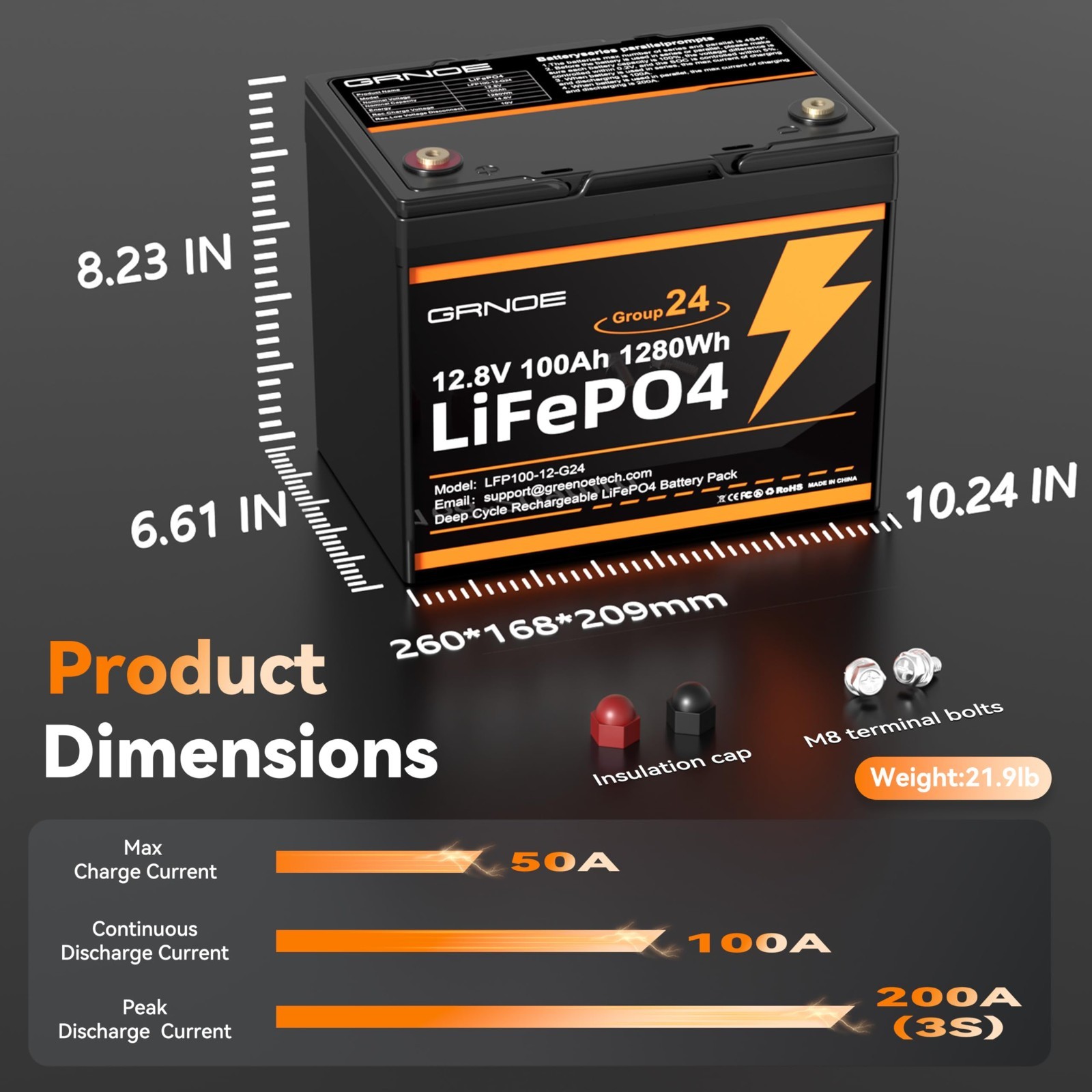 GreenOE 2pack 12V 100Ah 1280Wh LiFePO4 Battery Group 24 With Built-in 100A BMS