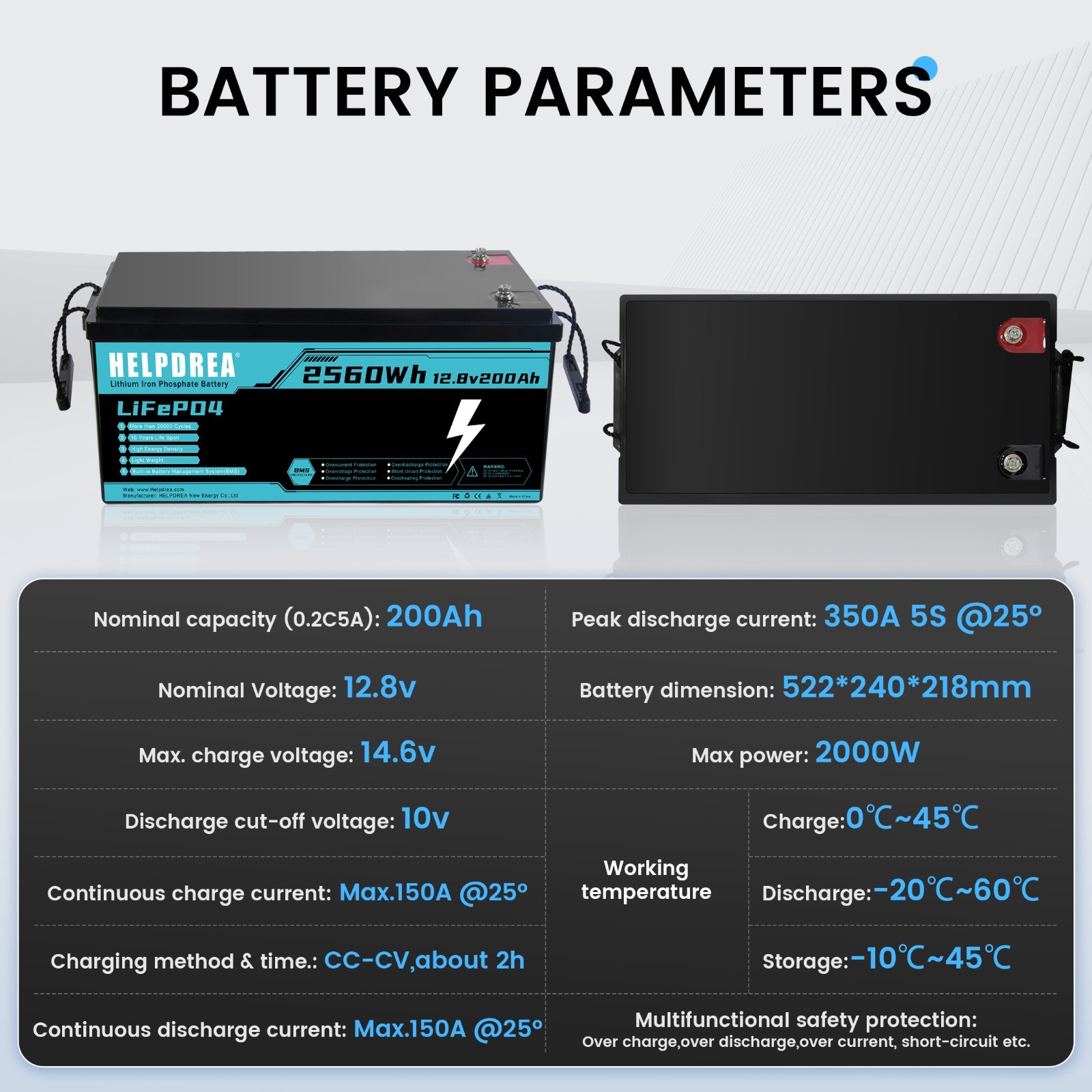 LiFePO4 Lithium Battery 12V 20Ah 50Ah 100Ah 200Ah for RV Solar Marine Off-grid
