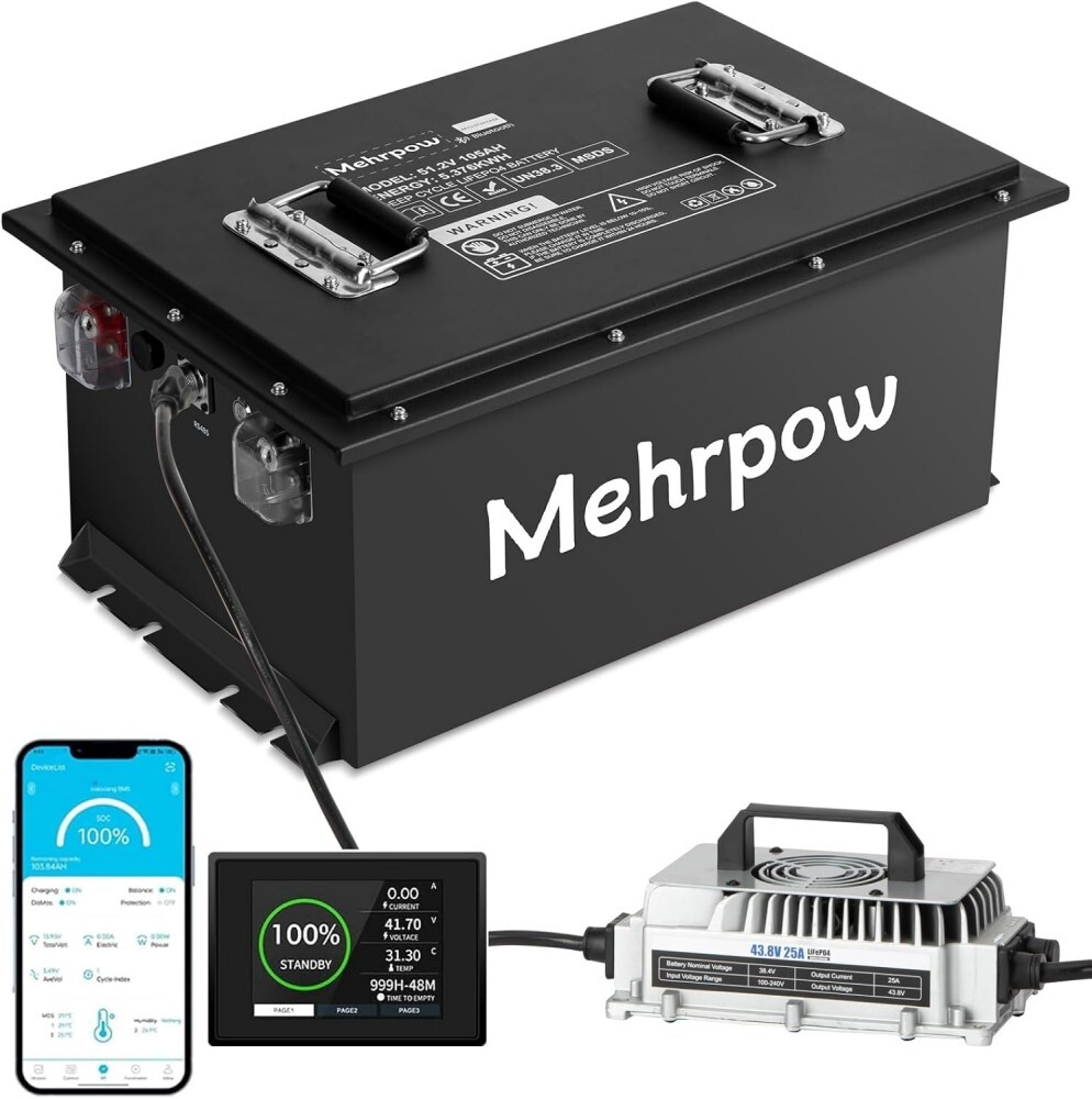 36V 105Ah Battery LiFePO4 Lithium Bluetooth Golf Cart 200A BMS+Monit+25A Charger