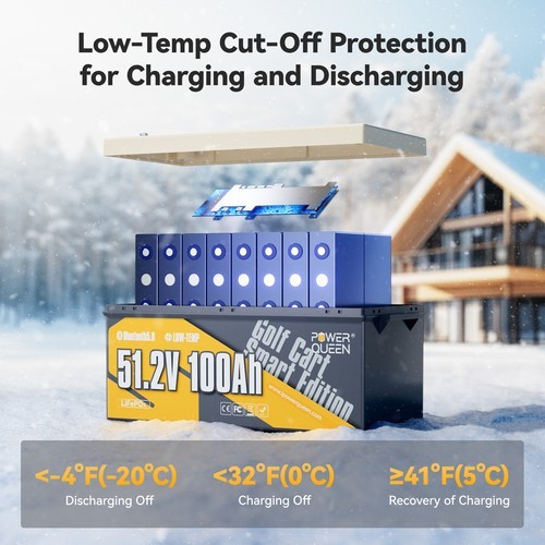 Power Queen 48V 100Ah Bluetooth Golf Cart Lithium Battery Low Temp. Cut Off BMS