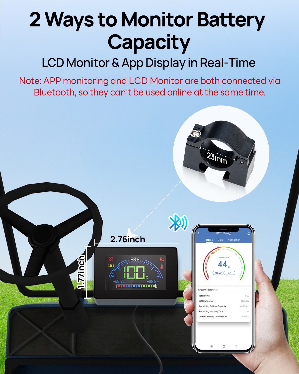 36V 100AH Golf Cart Lithium Battery Bluetooth APP& LCD Monitor Deep Cycle BMS