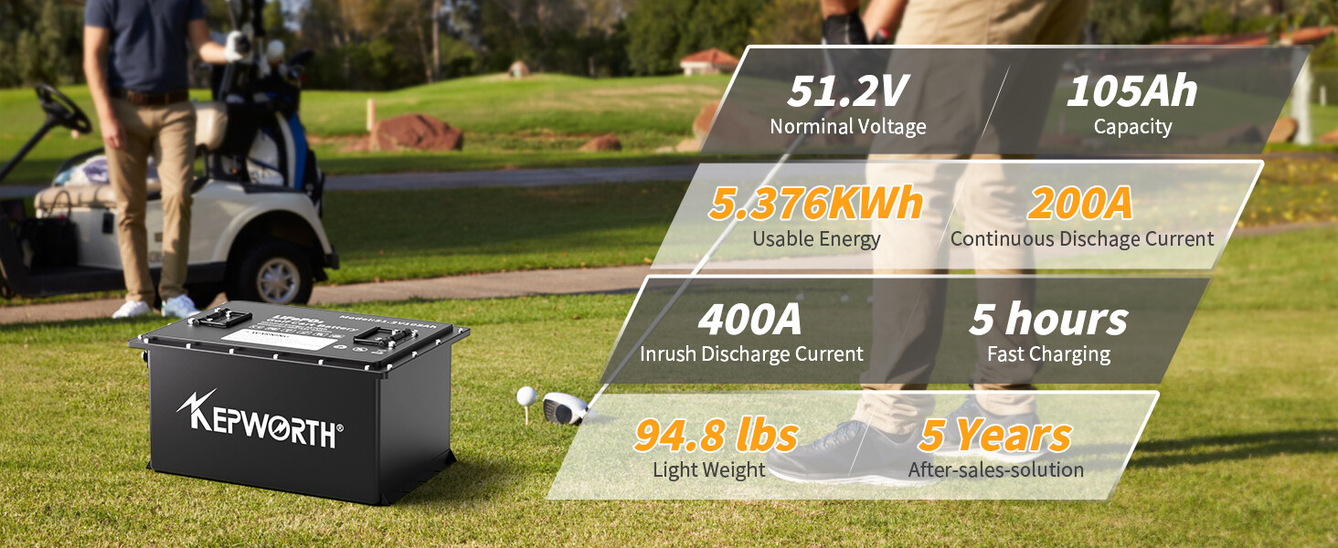 48V (51.2) 105Ah Lithium Golf Cart Battery BMS 20000+ Cycles LiFePO4 10.24kW