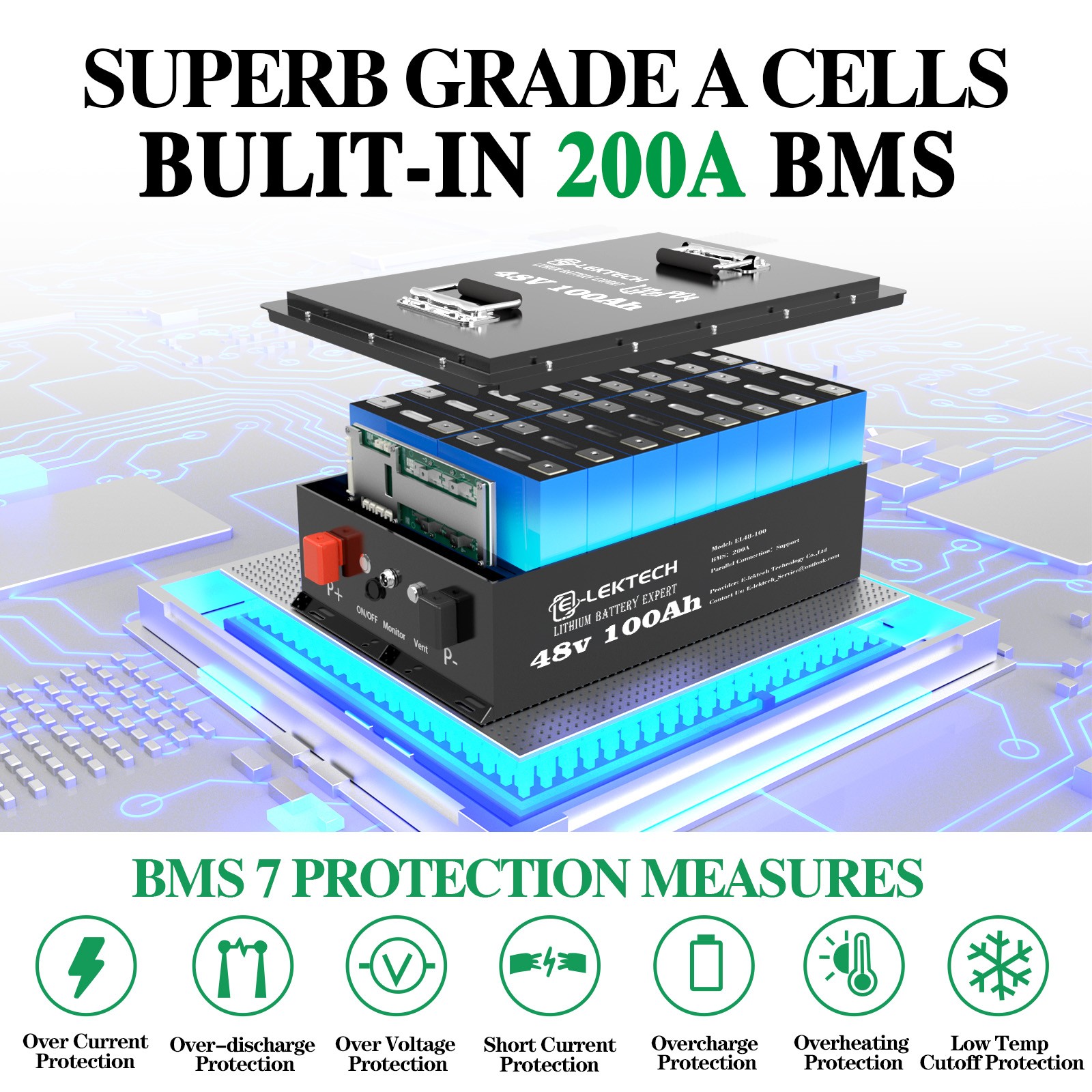 48V 100Ah Golf Cart LiFePO4 Lithium Battery Metal Case Buildin 200A BMS Solar RV