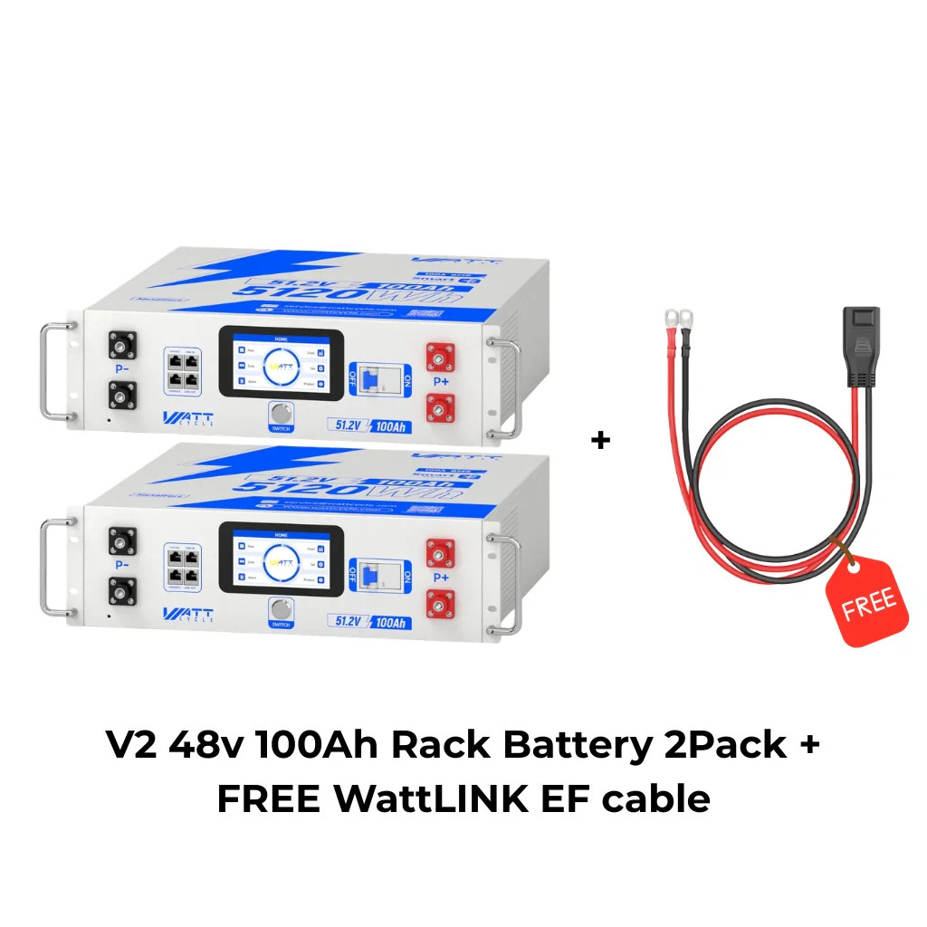 2Pack 10.24KWh 48V 100Ah LiFePO4 Server Rack Battery + Free Wattlink EF Cable