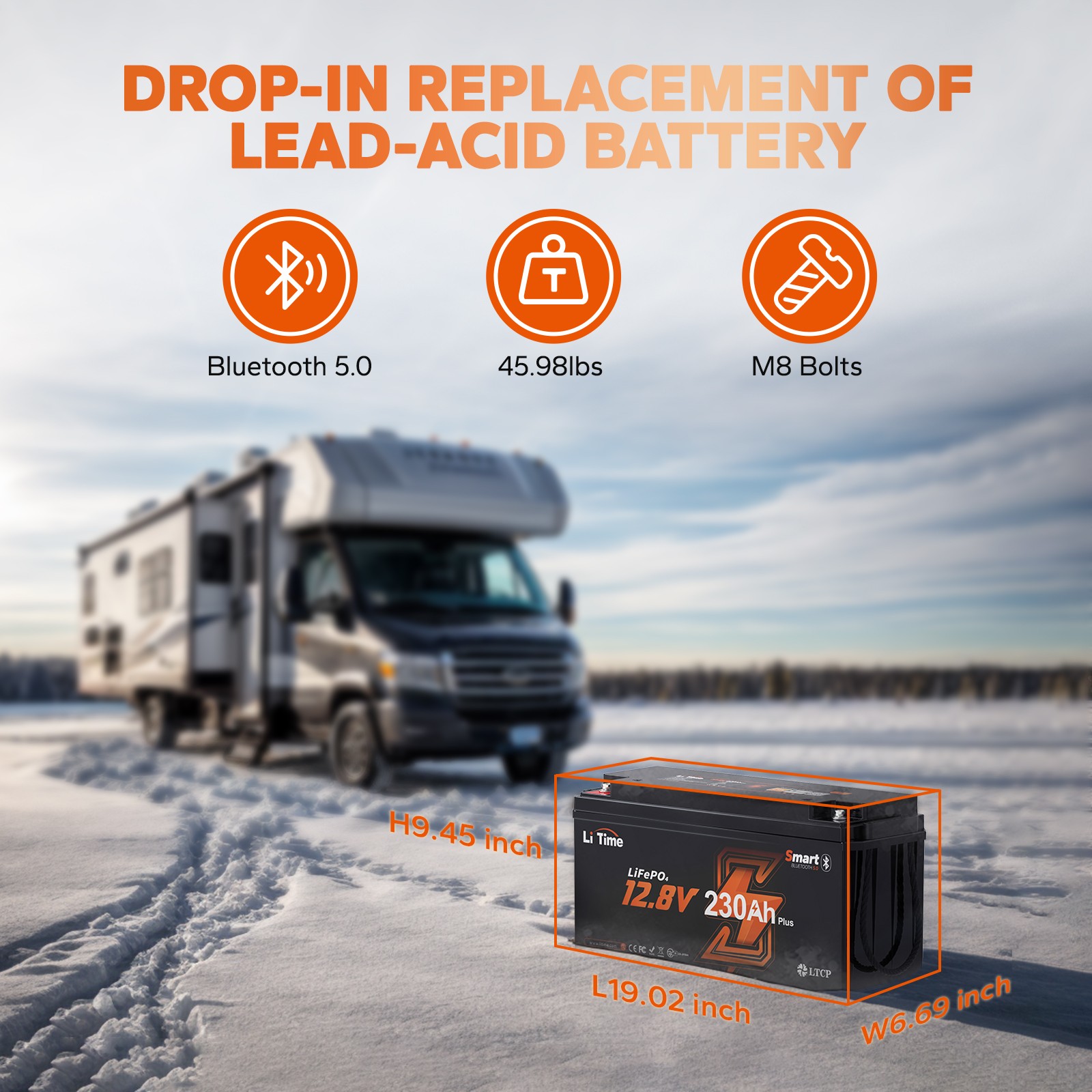 Refurbished LiTime 12V 230Ah Bluetooth Low Temp LiFePO4 Lithium Battery For RV