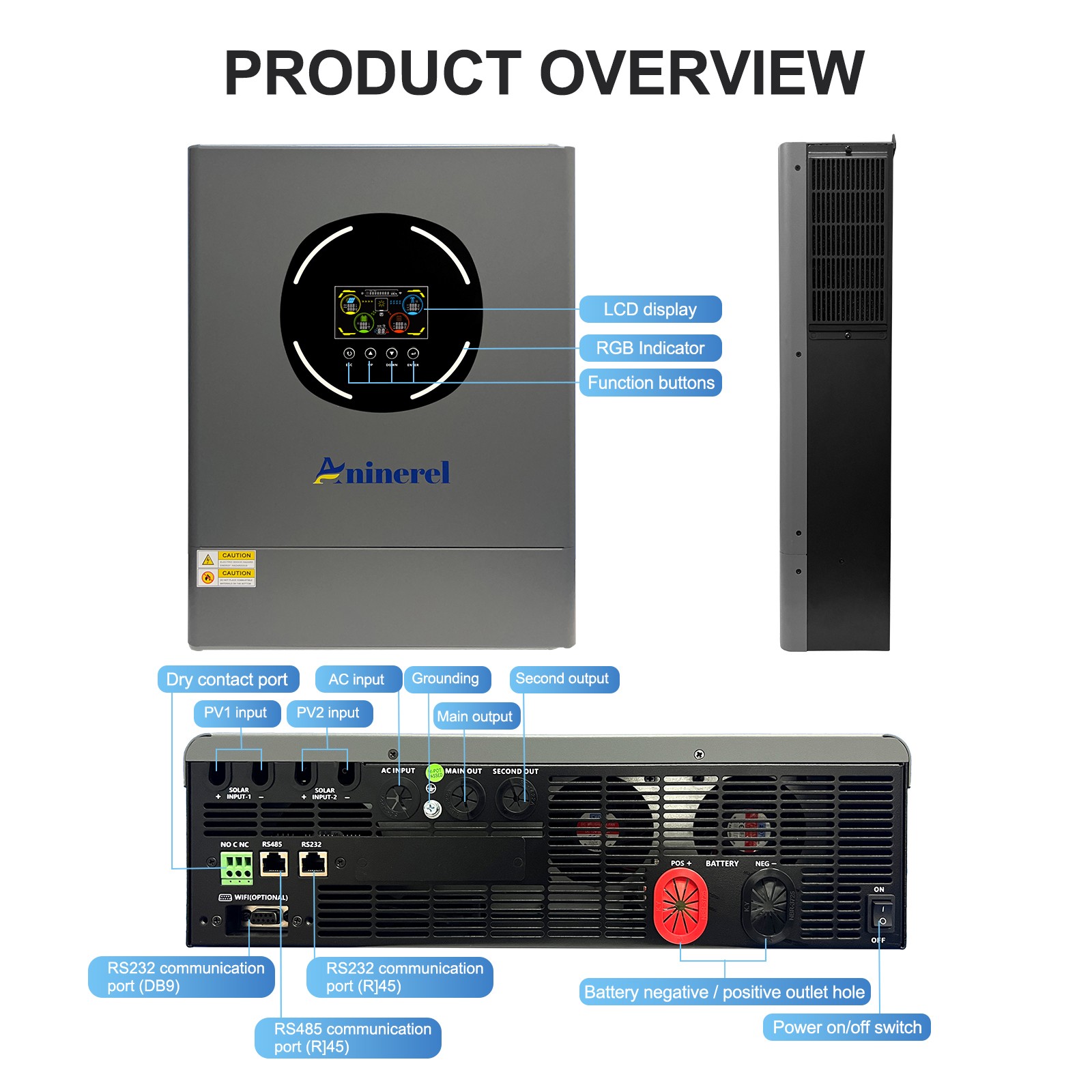 ANINEREL 16kWh 48V 314AH LiFePO4 Battery + 6kw/11kw Solar Hybrid Inverter US