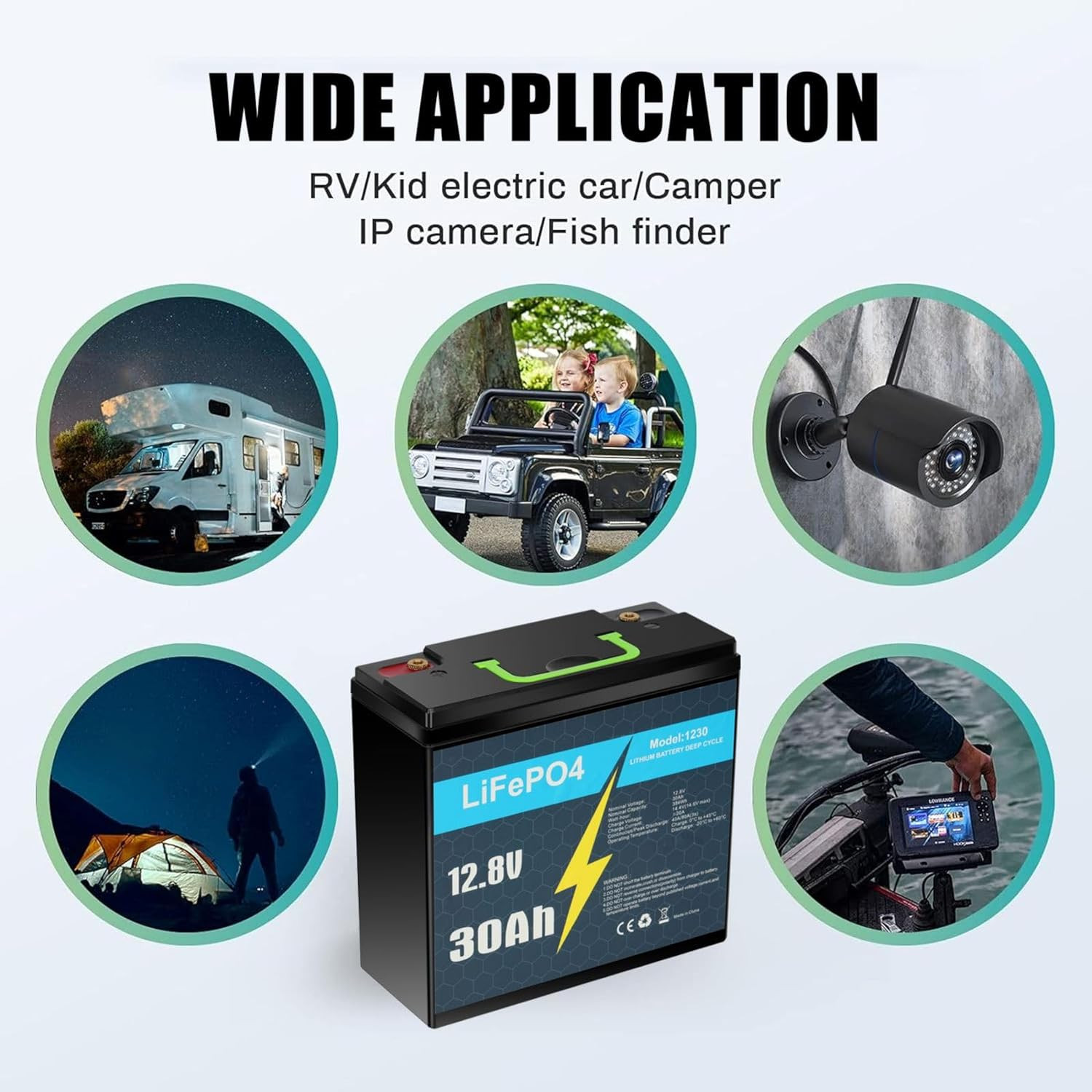 12V 30Ah LiFePO4 Lithium Battery Deep Cycles Fish Finder Trolling Motor Boat