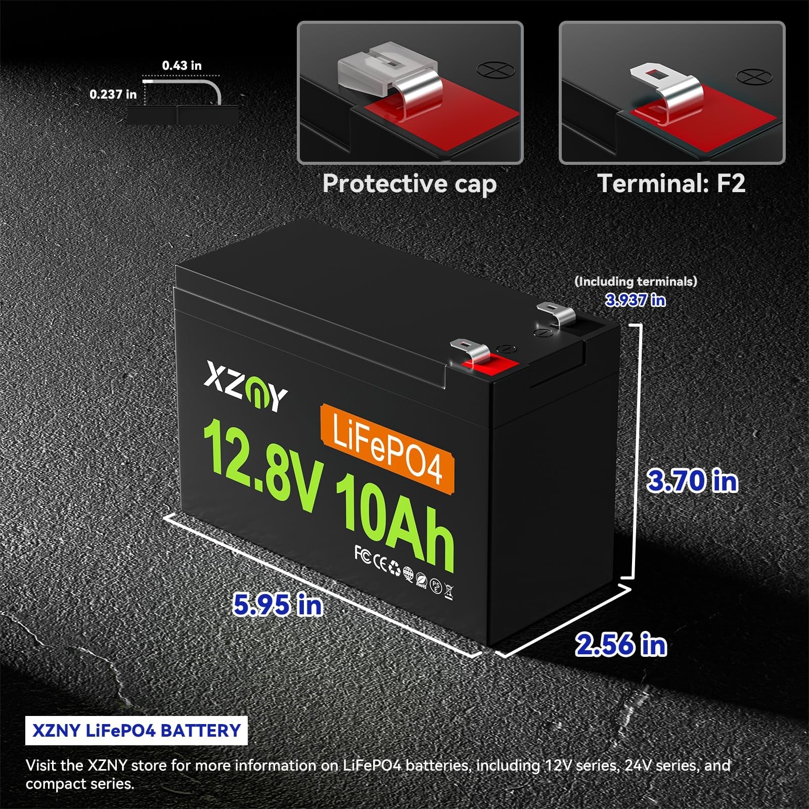 12V 10Ah LiFePO4 Battery, 5000+ Deep Cycles & 10-Year Lifetime, Lightweight L…