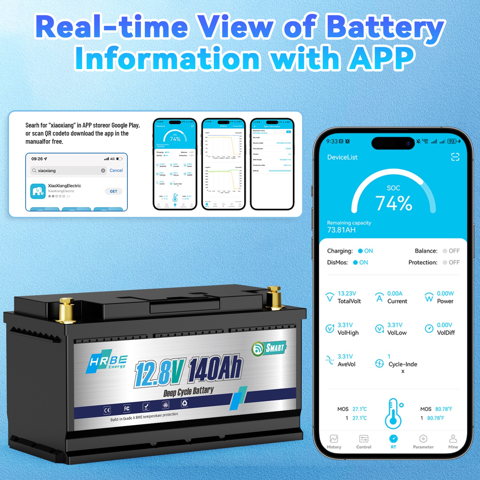 12V 140Ah 1792Wh Bluetooth LiFePO4 Battery with 100A BMS for RV Solar Marine