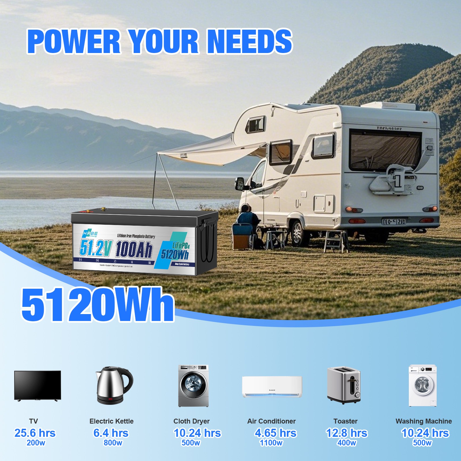 48V 100Ah LiFePO4 Lithium Battery 200A BMS 10240W for Trolling Motor Golf Cart
