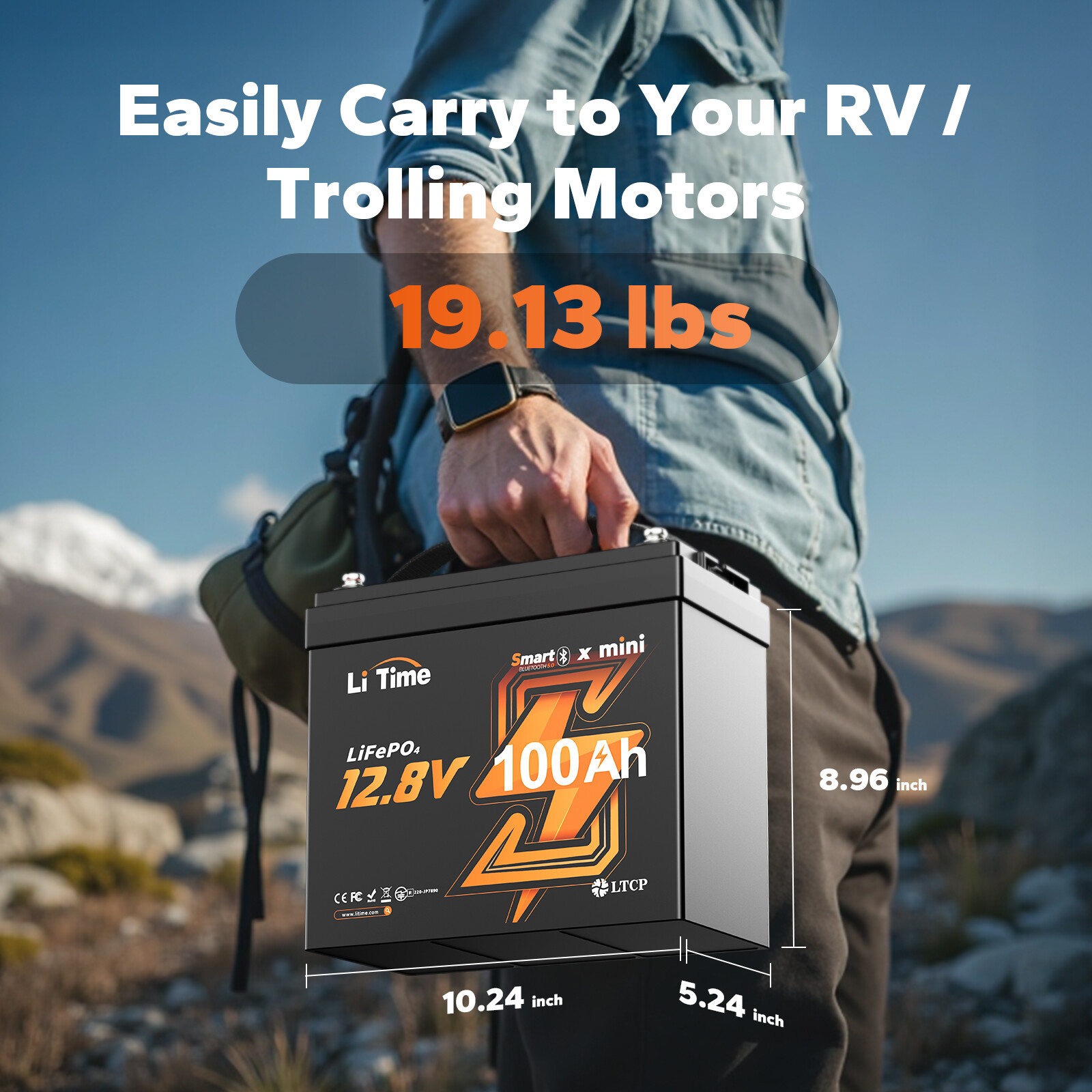 LiTime 12V 100Ah Mini Bluetooth LiFePO4 Lithium Battery BMS for RV Marine Solar