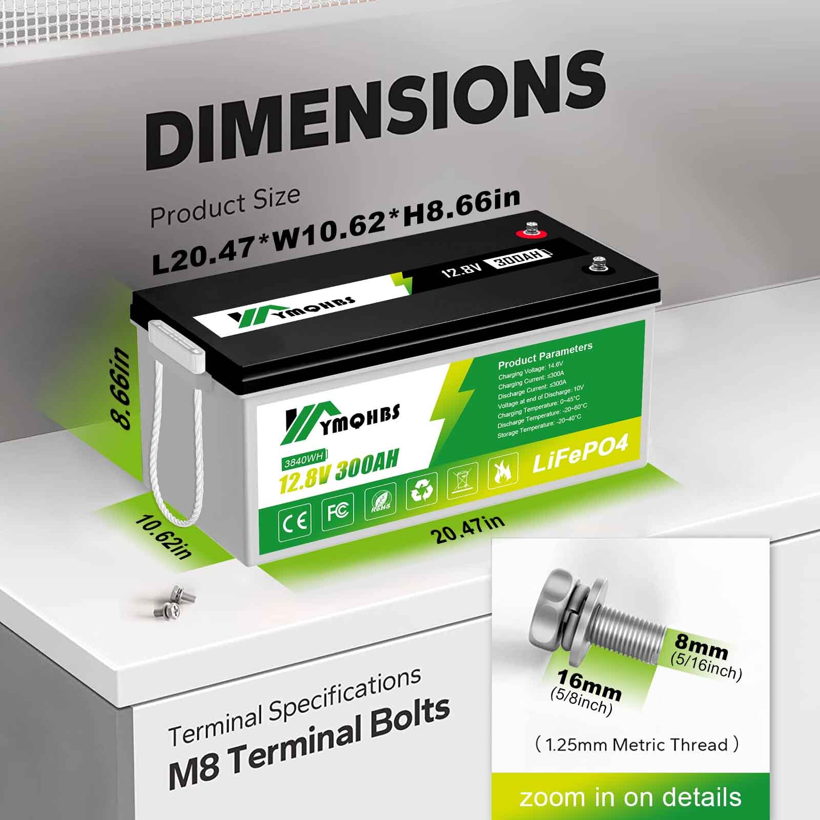 12Volt 300Ah LiFePO4 Lithium Battery Perfect For RV Marine Boat Off Grid System
