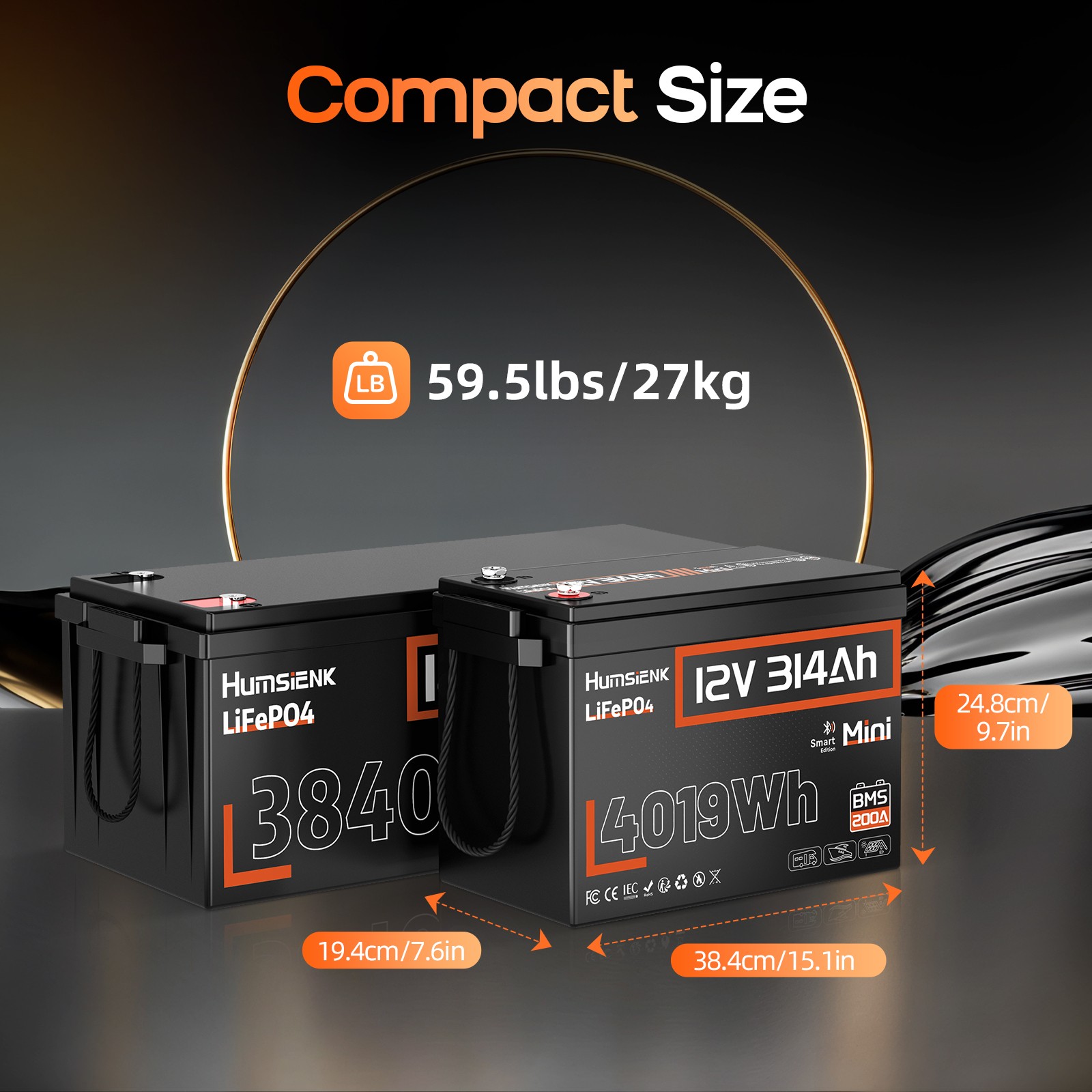 12V 314Ah 300Ah Mini LiFePO4 Lithium Battery 4019Wh Deep Cycles for Yacht Marine