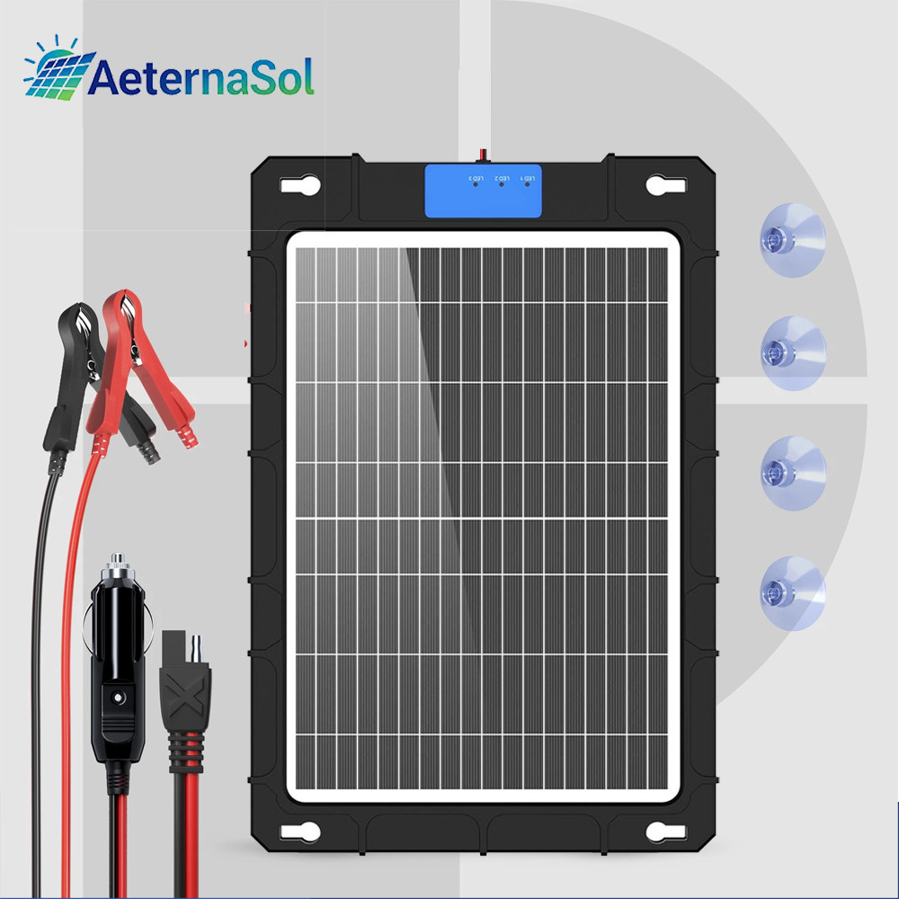 AeternaSol 12w 12v Solar Battery Trickle Charger Maintainer for Car, Automotive