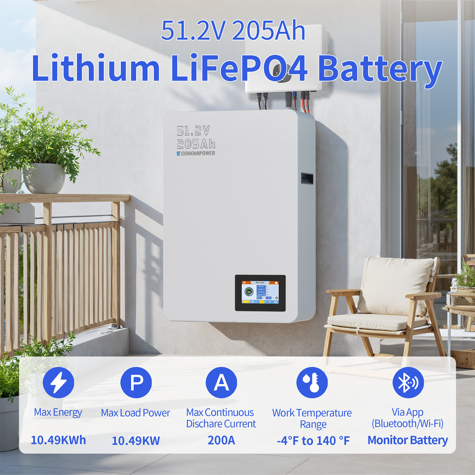 48V 200Ah LiFePO4 10KWh Wall Mount Battery BMS for RV Solar Home Backup Off Grid