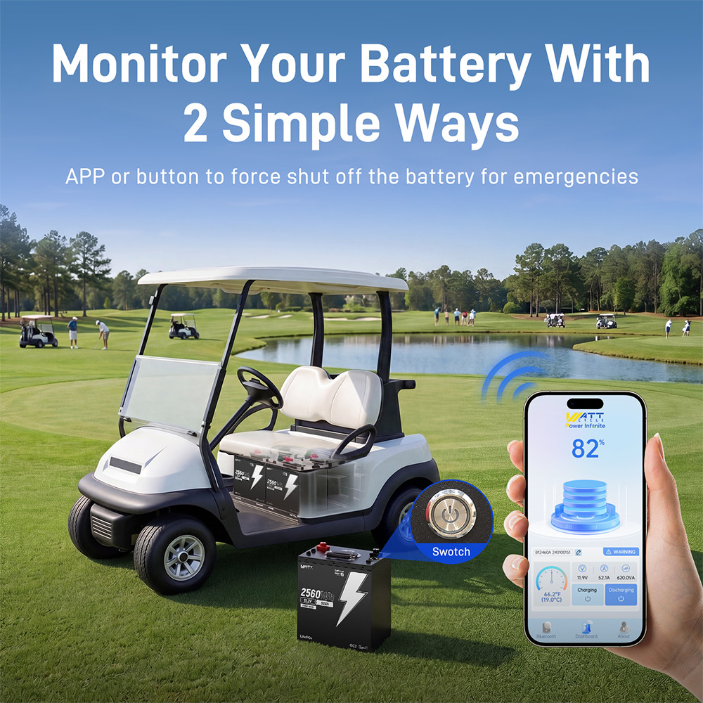 Wattcycle 48V 51.2V 50Ah 2560Wh Lithium LiFePO4 Golf Cart Battery Metal Case