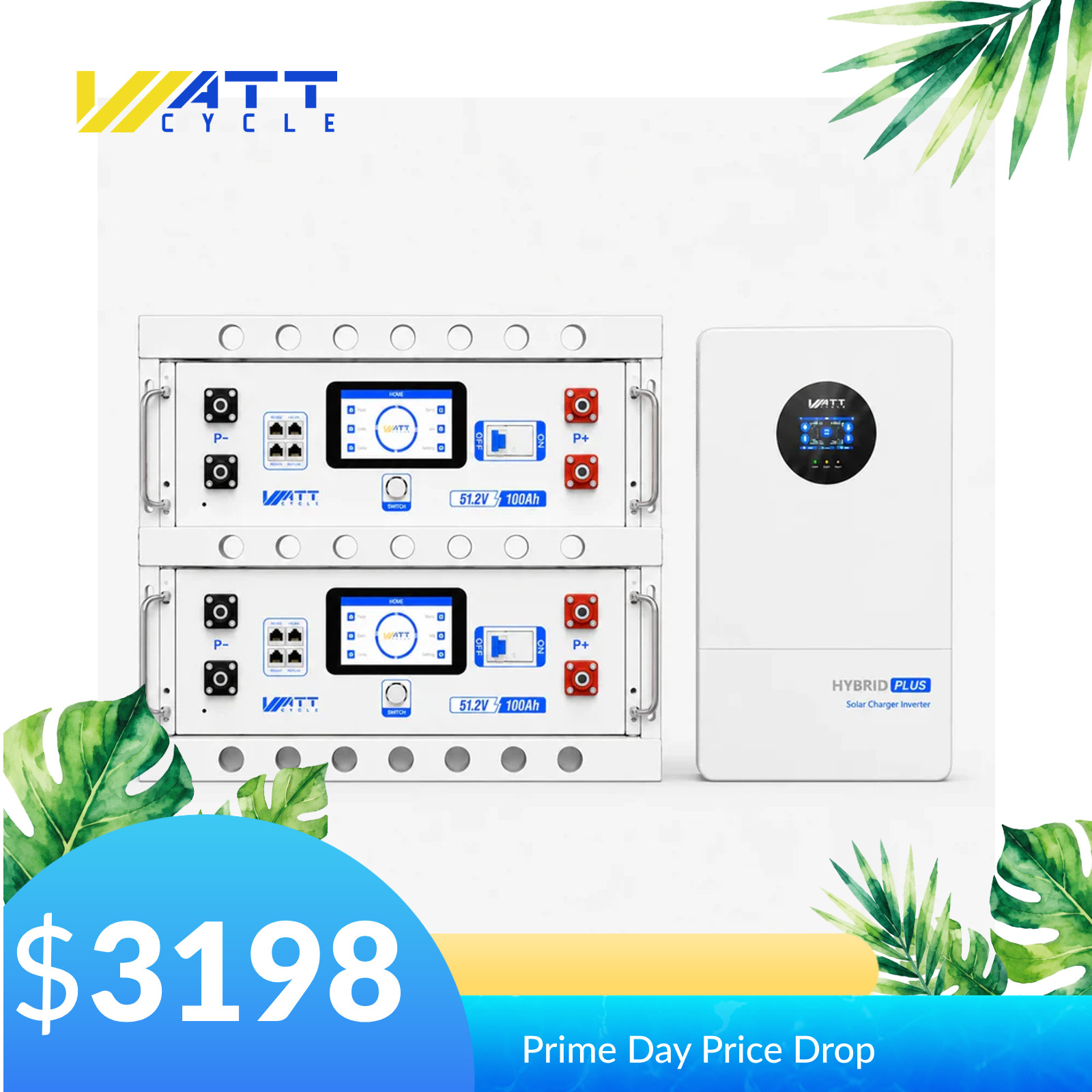 2-Tier Battery Cabinet + 48V 100Ah Rack Battery & 12kW Solar Inverter 120/240V