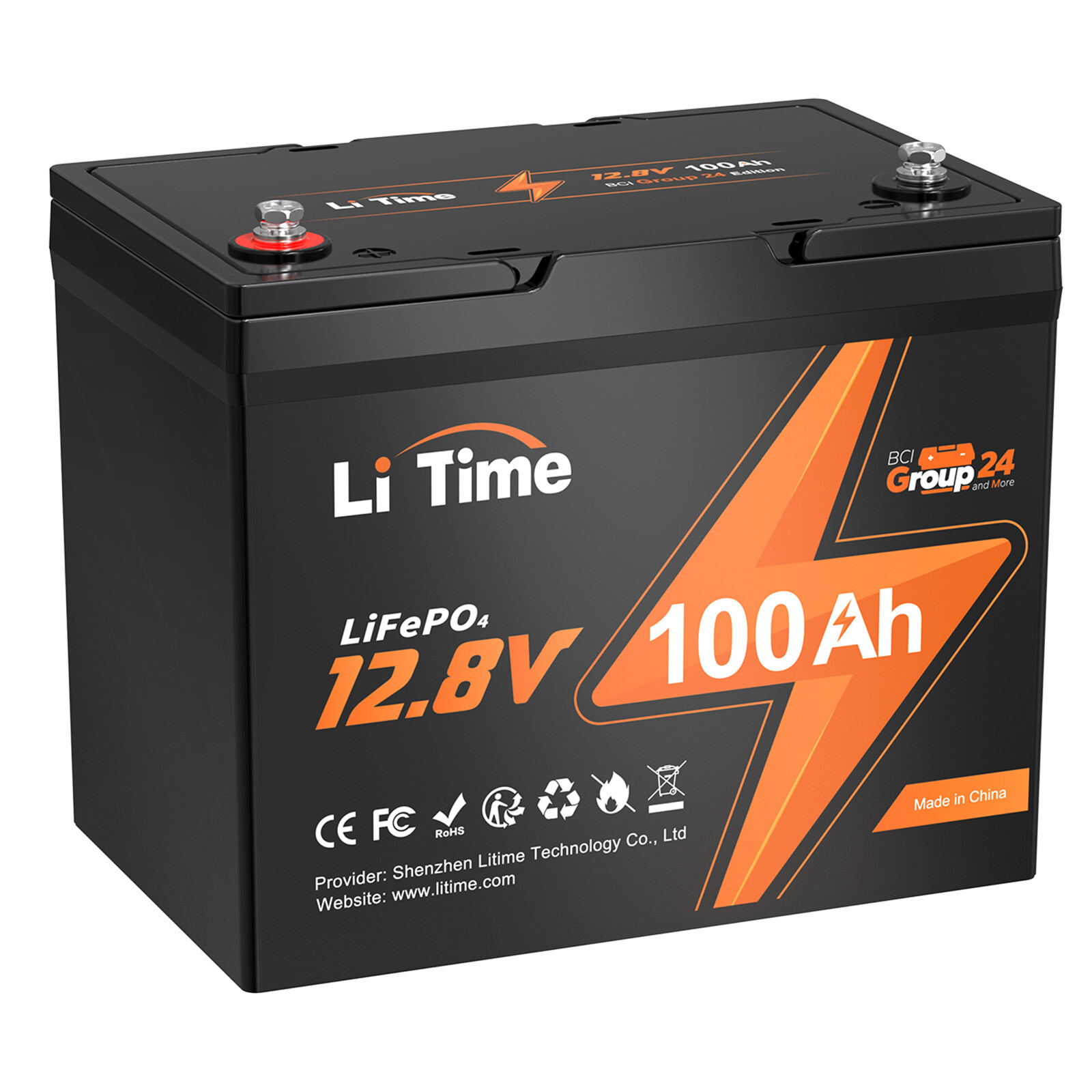 LiTime 1/2/3/4Pack 12V 100Ah Group 24 LiFePO4 Lithium Battery For RV Trailer Lot