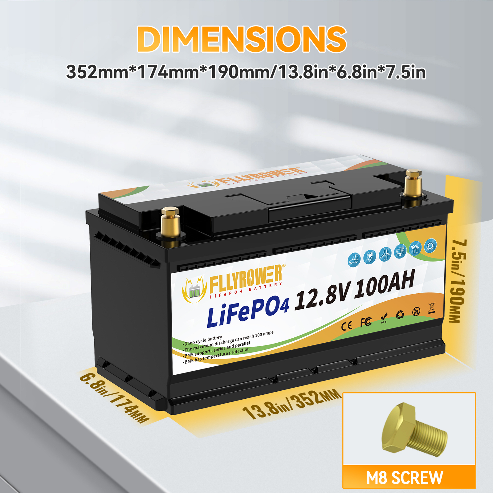 12V 100Ah LiFePO4 Lithium Battery 100A BMS Solar Deep Cycle Off-grid RV Camper