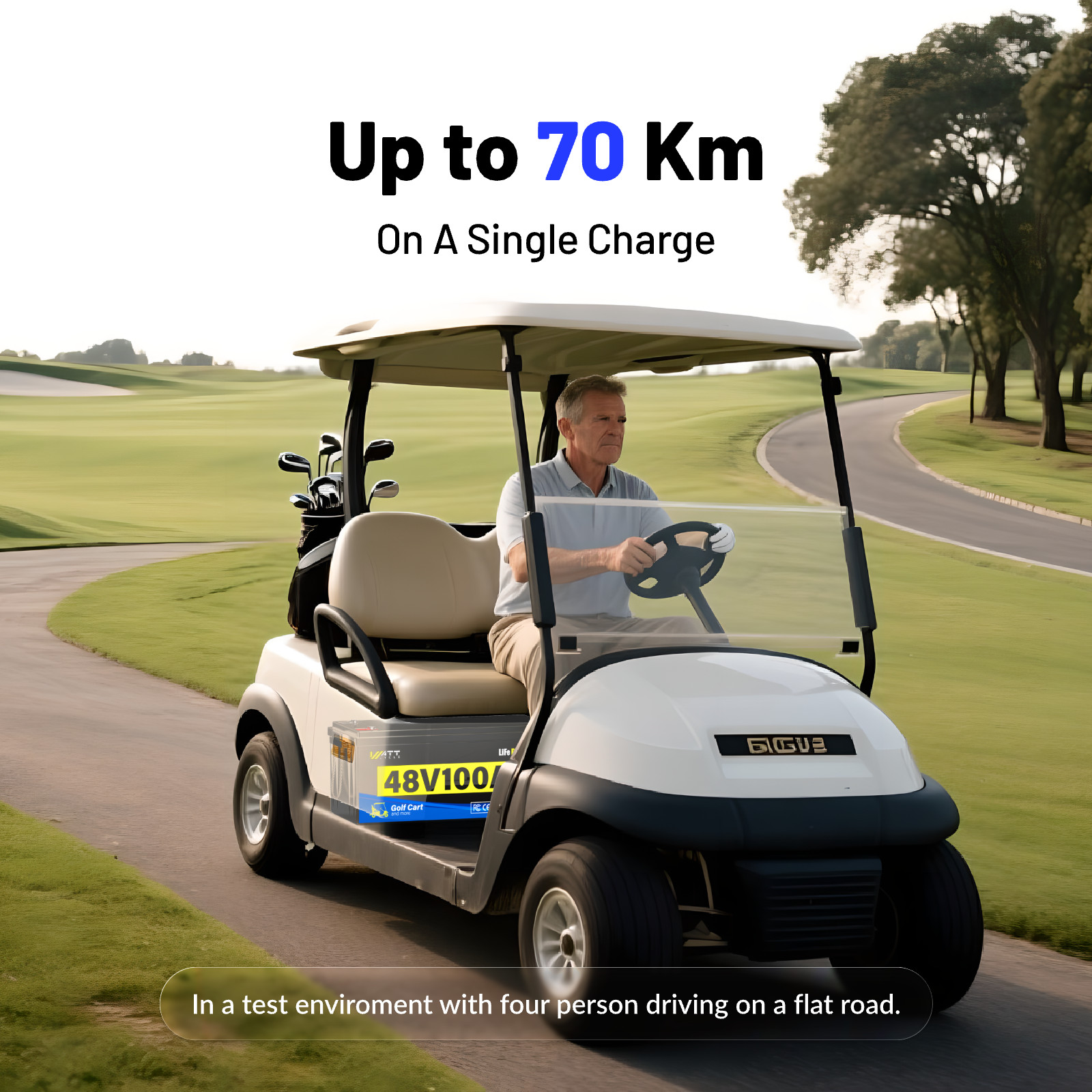 WattCycle 48V 100Ah LiFePO4 Golf Cart Battery Bluetooth + 15A Charger Included
