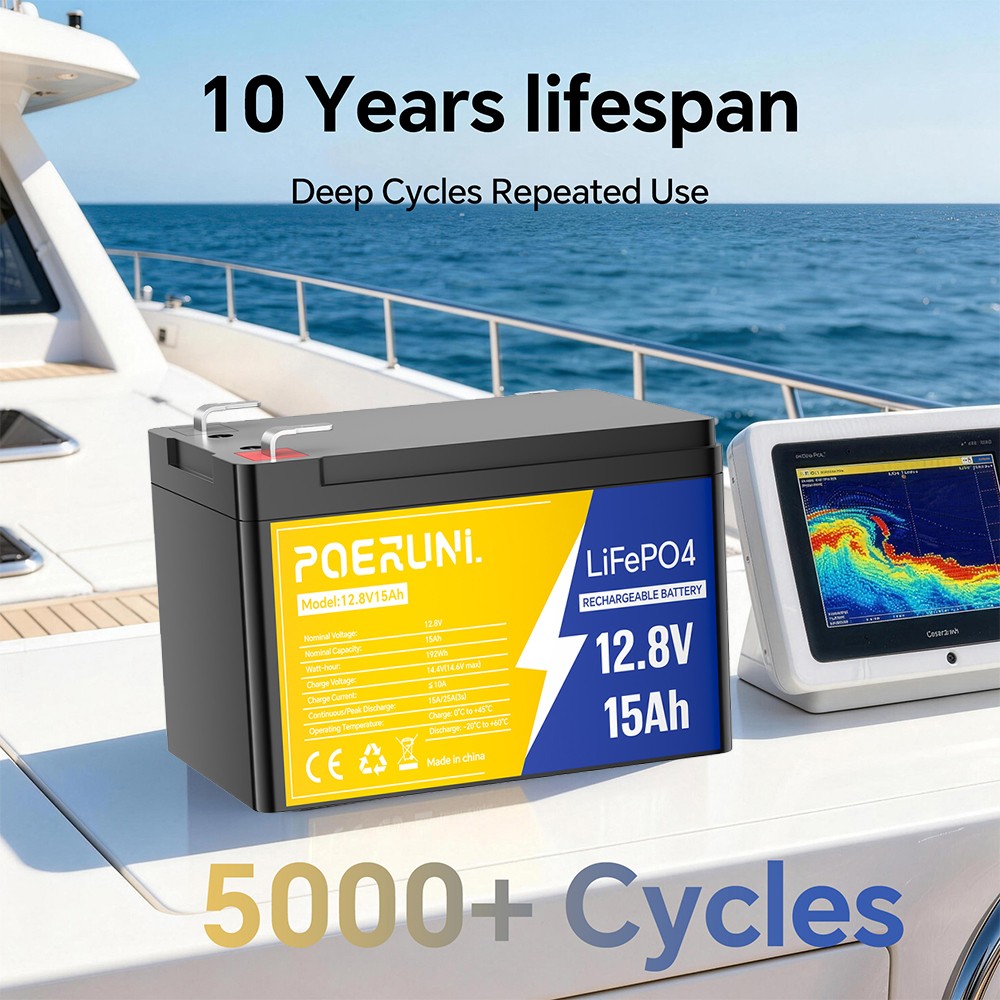 12V 15Ah LiFePO4 Lithium Battery Built-in BMS Deep Cycle For Solar RV Marine NEW