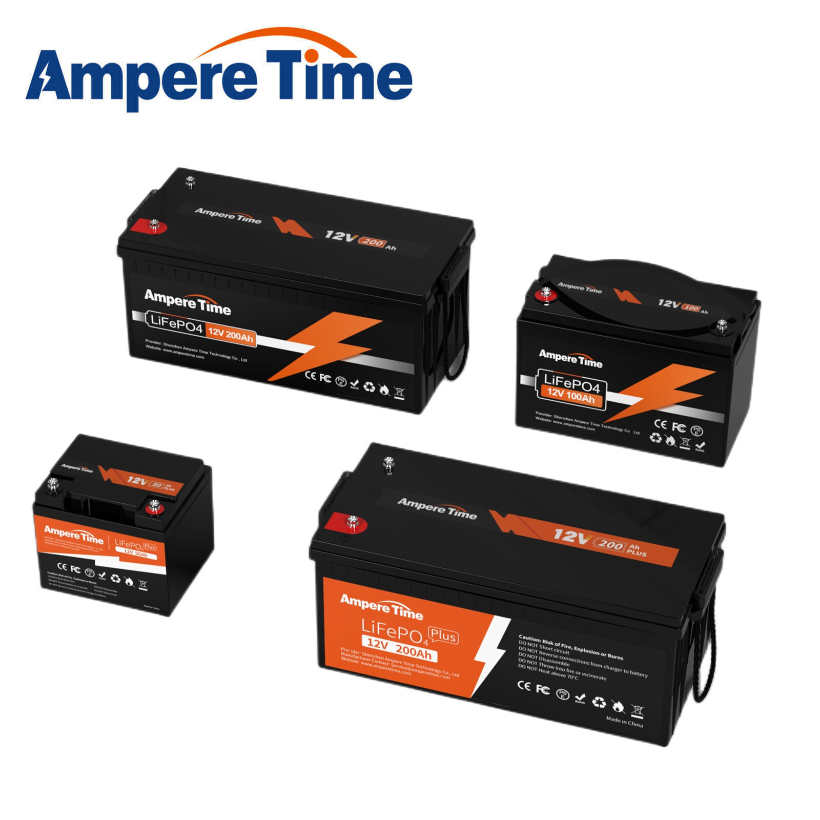 Ampere Time 12V 50Ah 100Ah 200Ah LiFePO4 Lithium Battery for RV Off-grid Solar