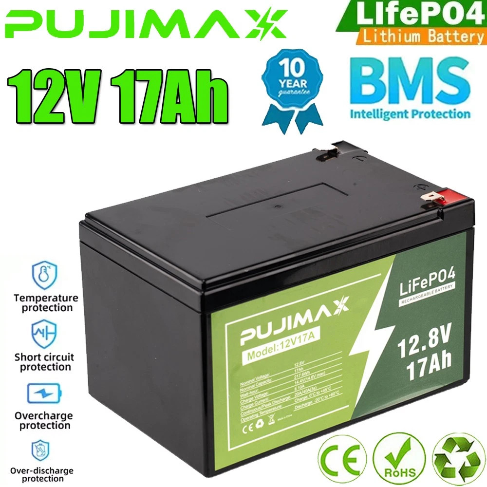 PUJIMAX 12V 15Ah LiFePo4 lithium battery With Built-in BMS for RV Solar Caravans