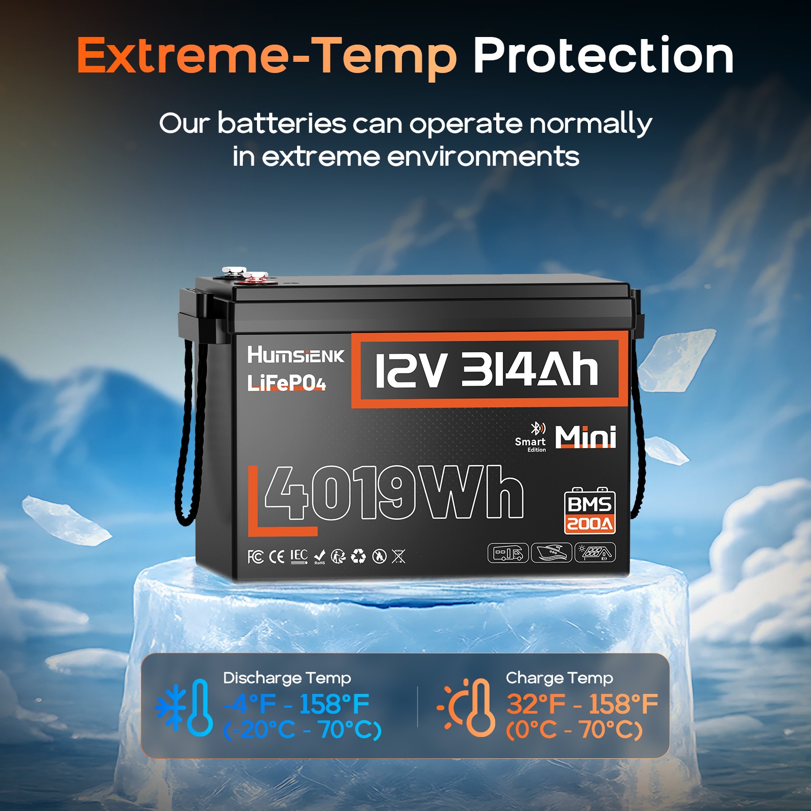 12V 314Ah 300Ah Mini LiFePO4 Lithium Battery 4019Wh Deep Cycles for Yacht Marine