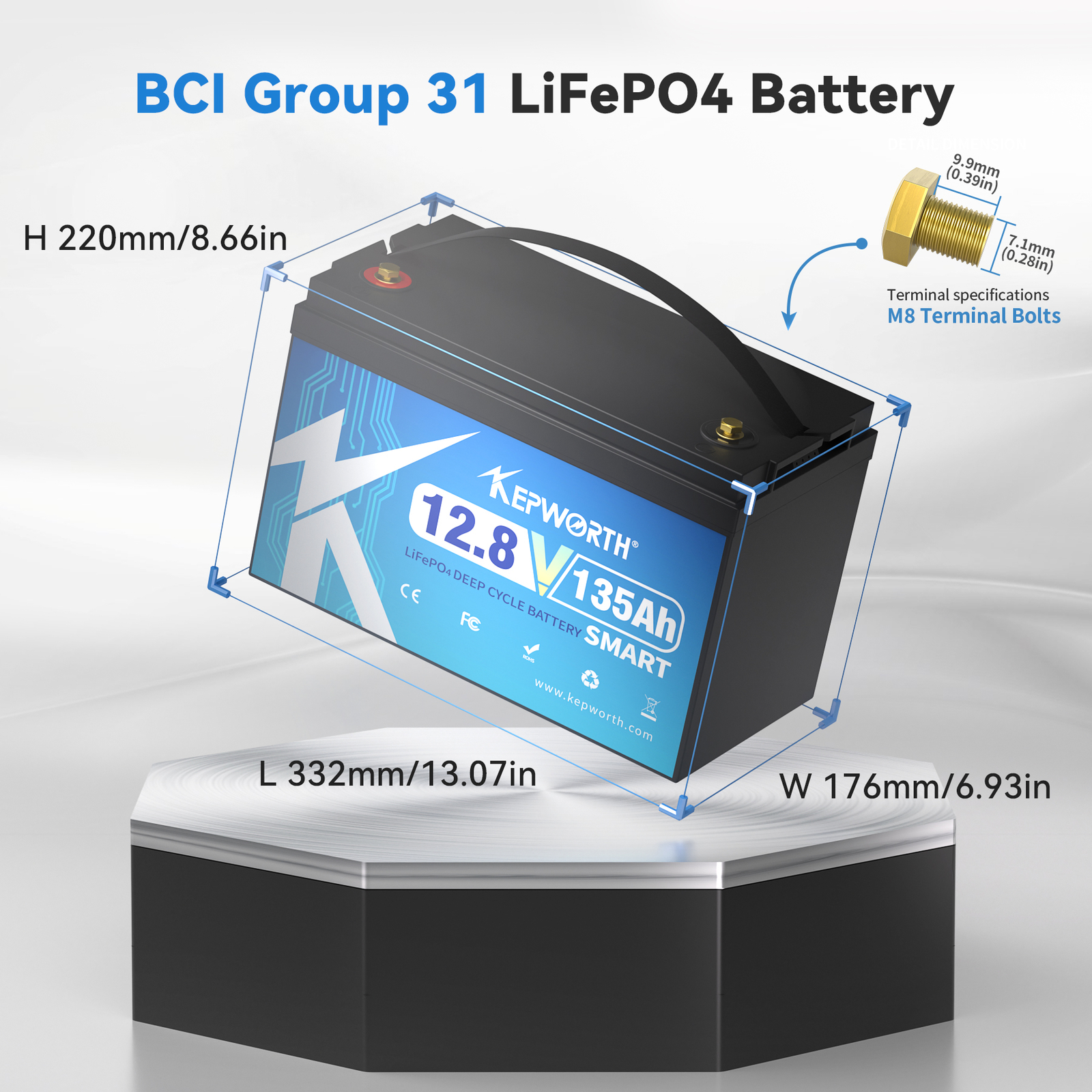 Bluetooth 12V 135Ah Lithium Battery 15000 Deep Cycle LiFePO4 BMS Boat Off-grid