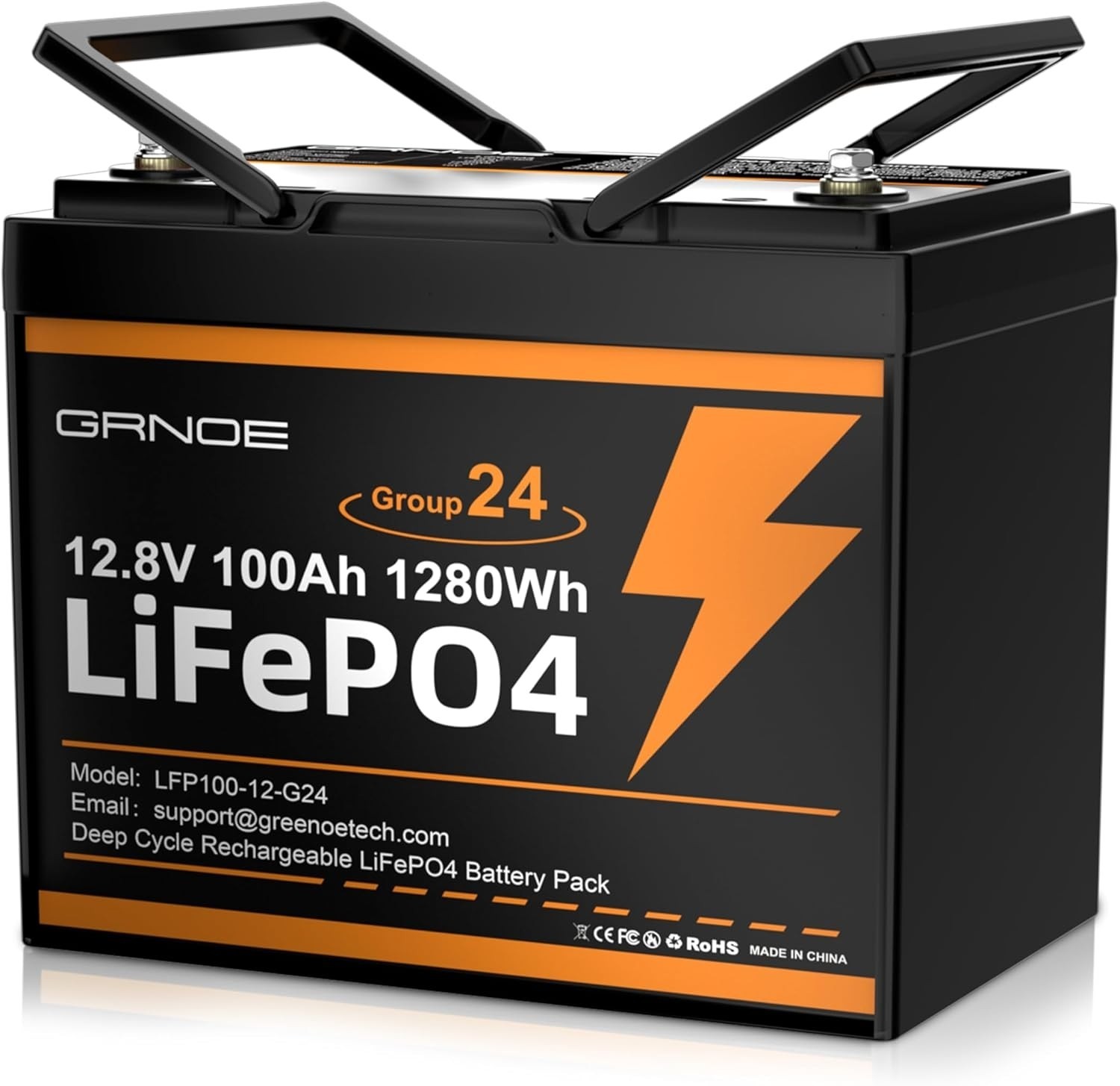 GreenOE 12V 100Ah 1280Wh LiFePO4 Battery Group 24 With Built-in 100A BMS for RV