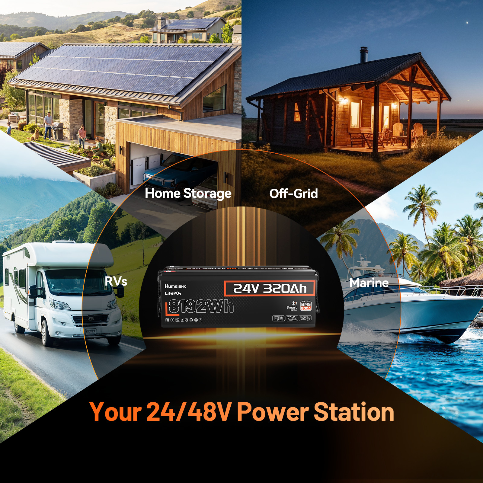 8.19KWh 24V 320Ah 300Ah LiFePO4 Battery 200A BMS Solar Power Off-grid Pack