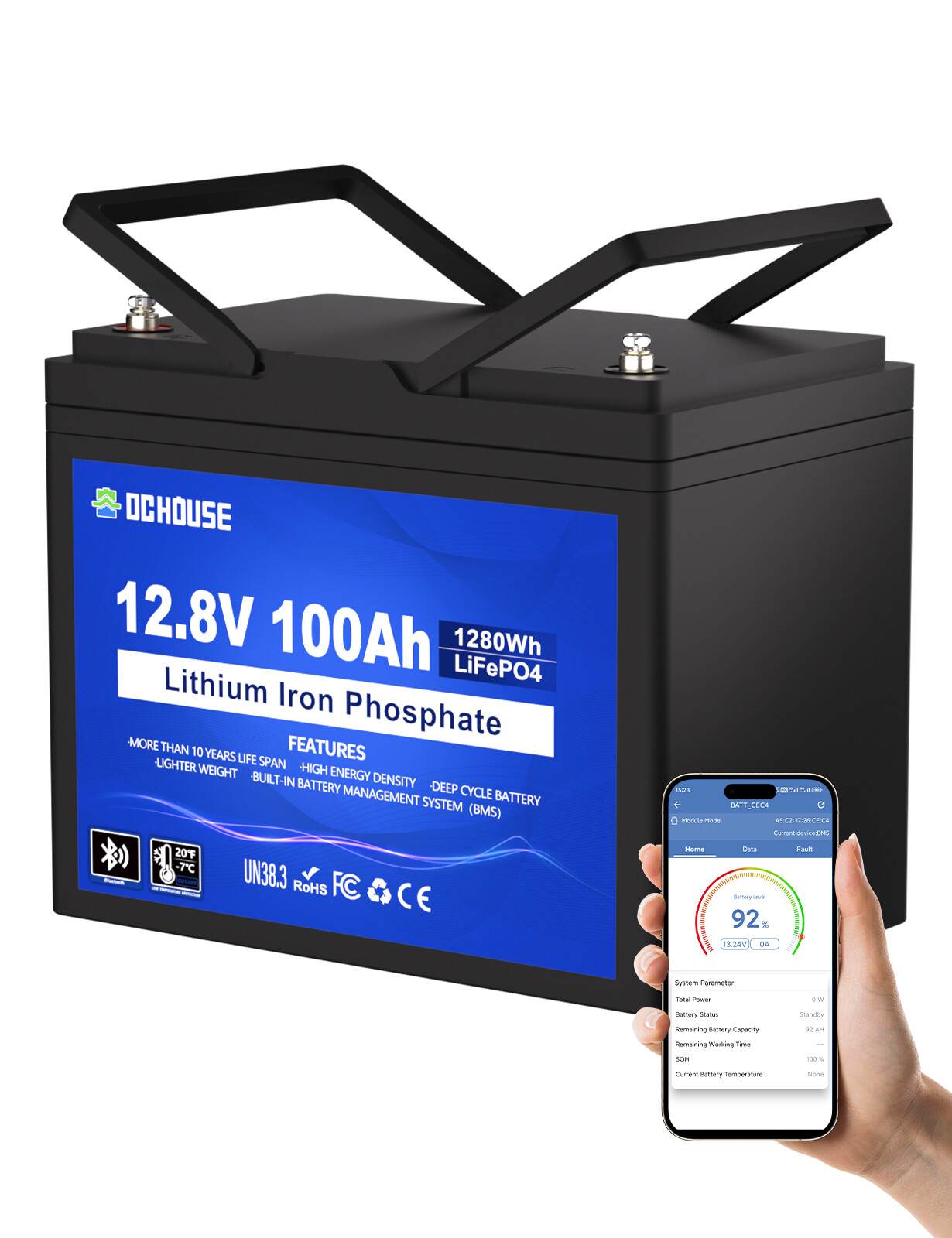 12V 100Ah LiFePO4 Lithium Battery Bluetooth monitoring For RV Solar Marine