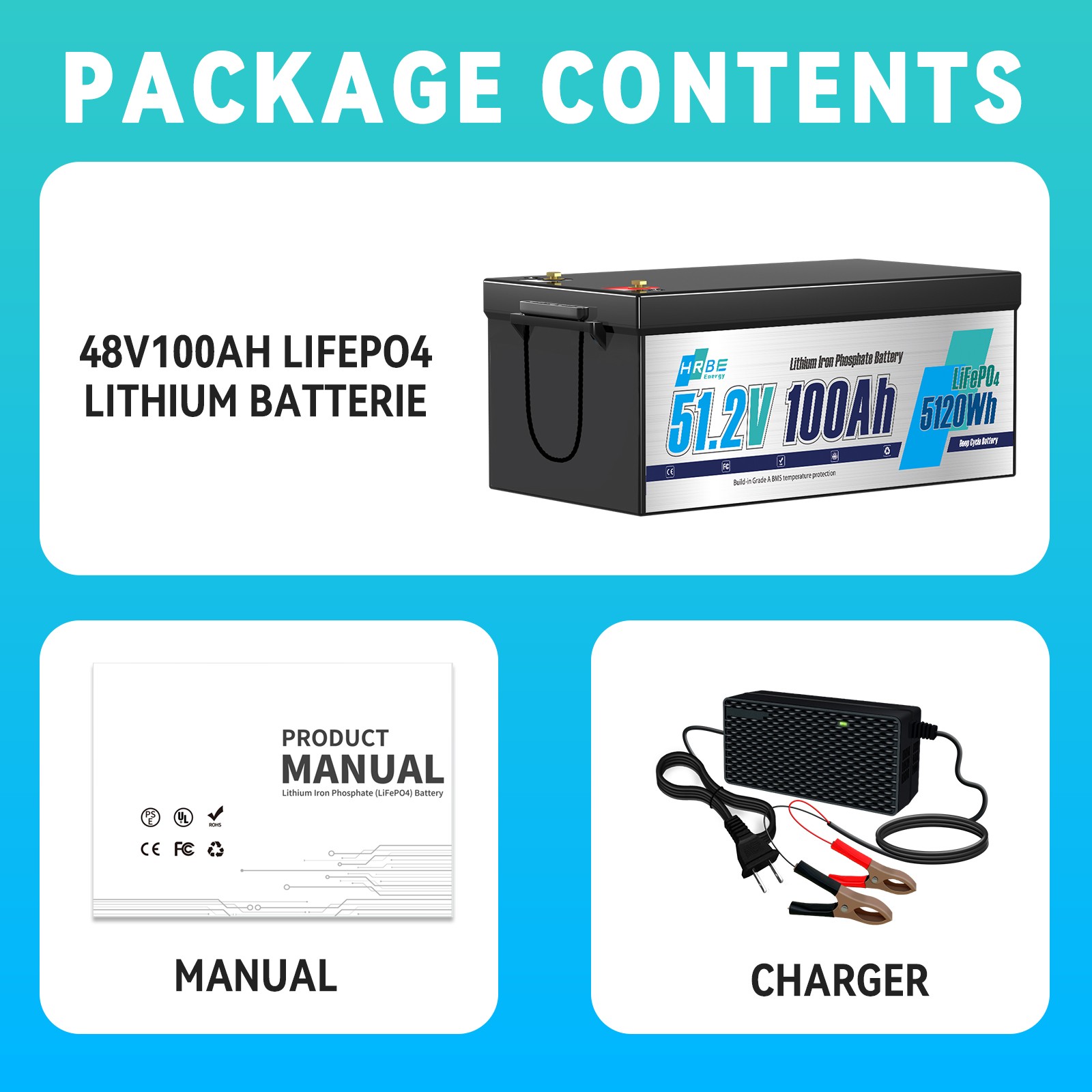 48V 100Ah LiFePO4 Lithium Battery 200A BMS 10240W for Trolling Motor Golf Cart