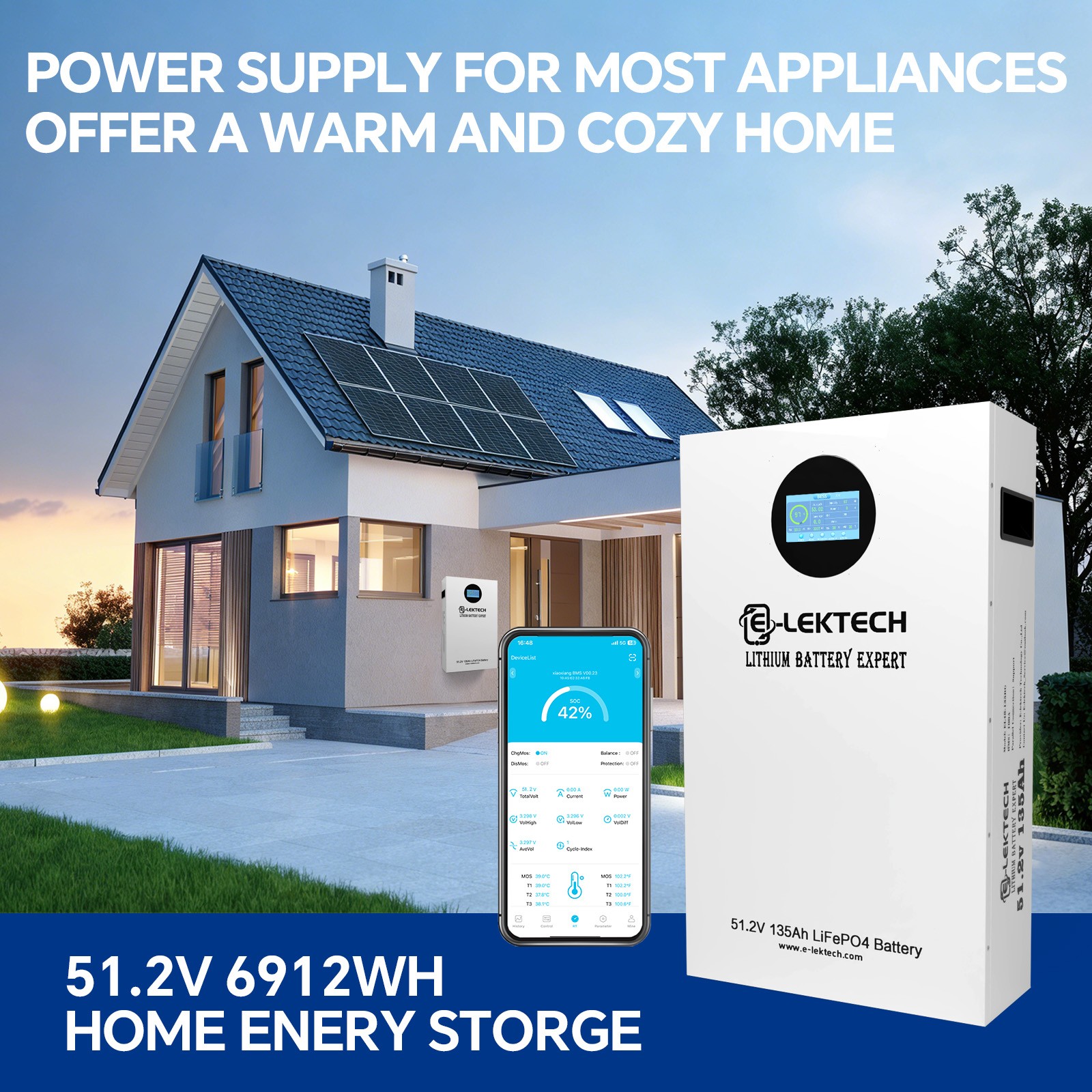 48V 51.2V 135Ah LiFePO4 Lithium Battery Wall Mounted 100A BMS Solar Home Backup