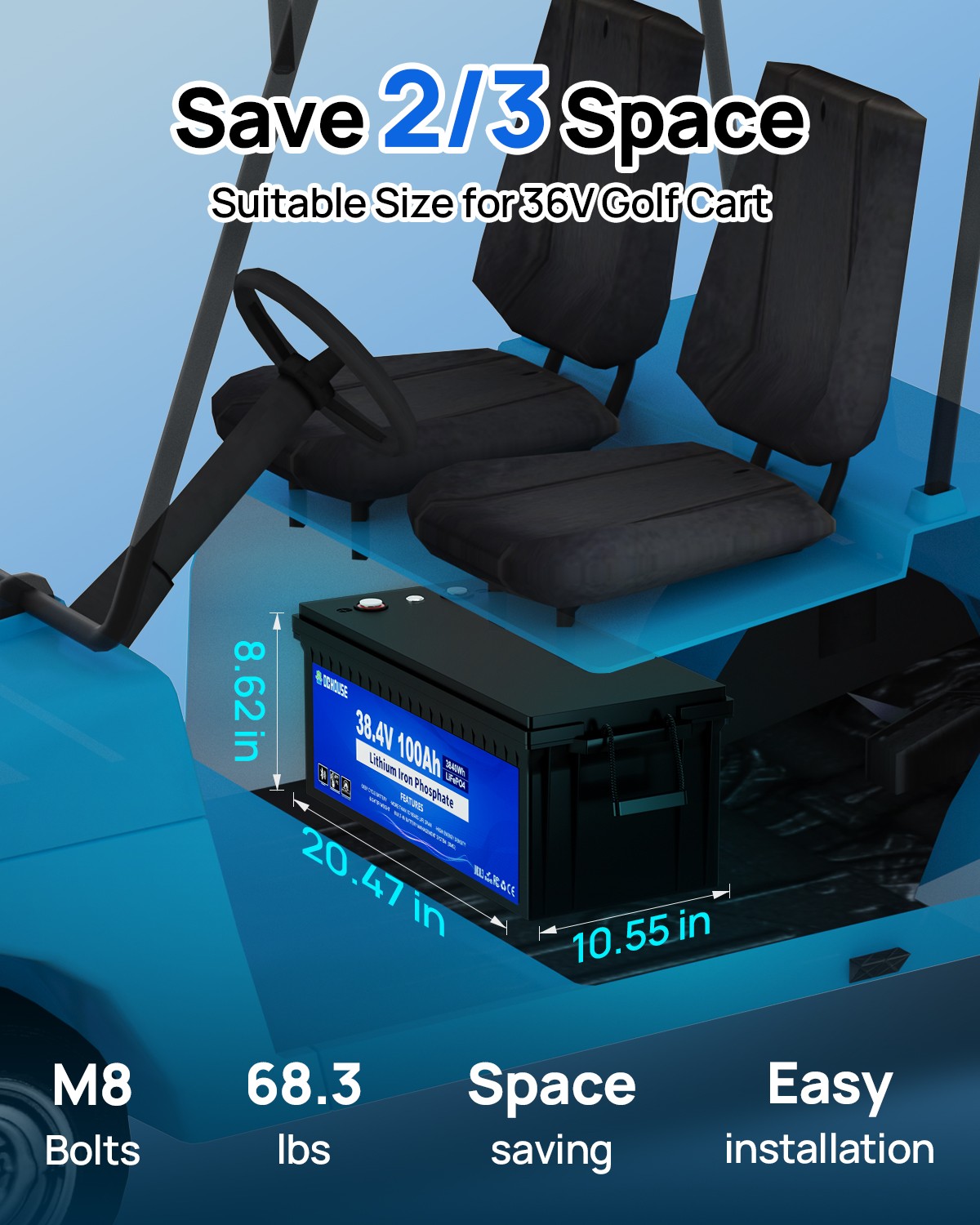 36V 100AH Golf Cart Lithium Battery Bluetooth APP& LCD Monitor Deep Cycle BMS