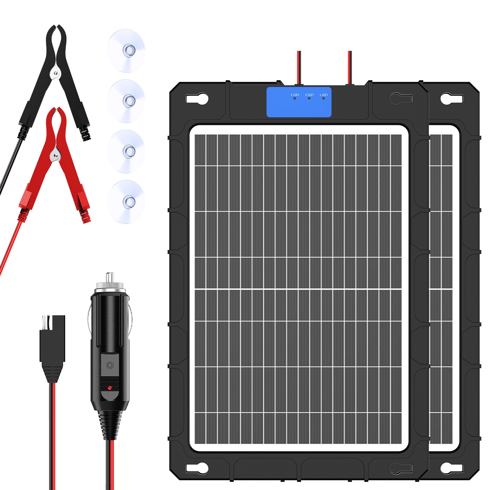 Solar Panel 12V Trickle Charger 12W*2 Battery Charger Kit Maintainer for Car RV