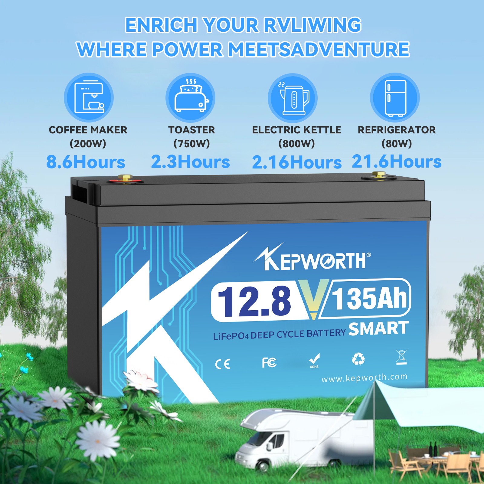 12V 135Ah Lithium LiFePO4 Battery Bluetooth BMS Smart for RV Solar Boat Off-grid