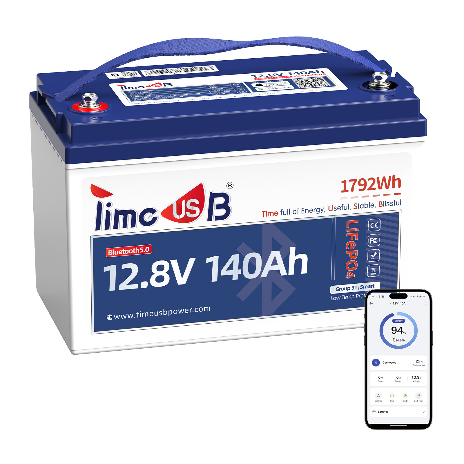 2/3/4 Pack 12V 140Ah Bluetooth LiFePO4 Battery with Low Temp Cut Off Protection