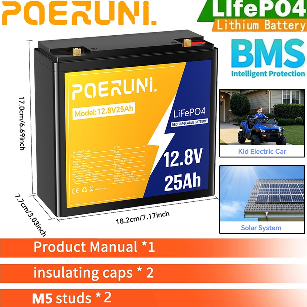 NEW 12V 25Ah LiFePO4 Lithium Battery Built-in BMS 5000+ Deep Cycle for Solar RV