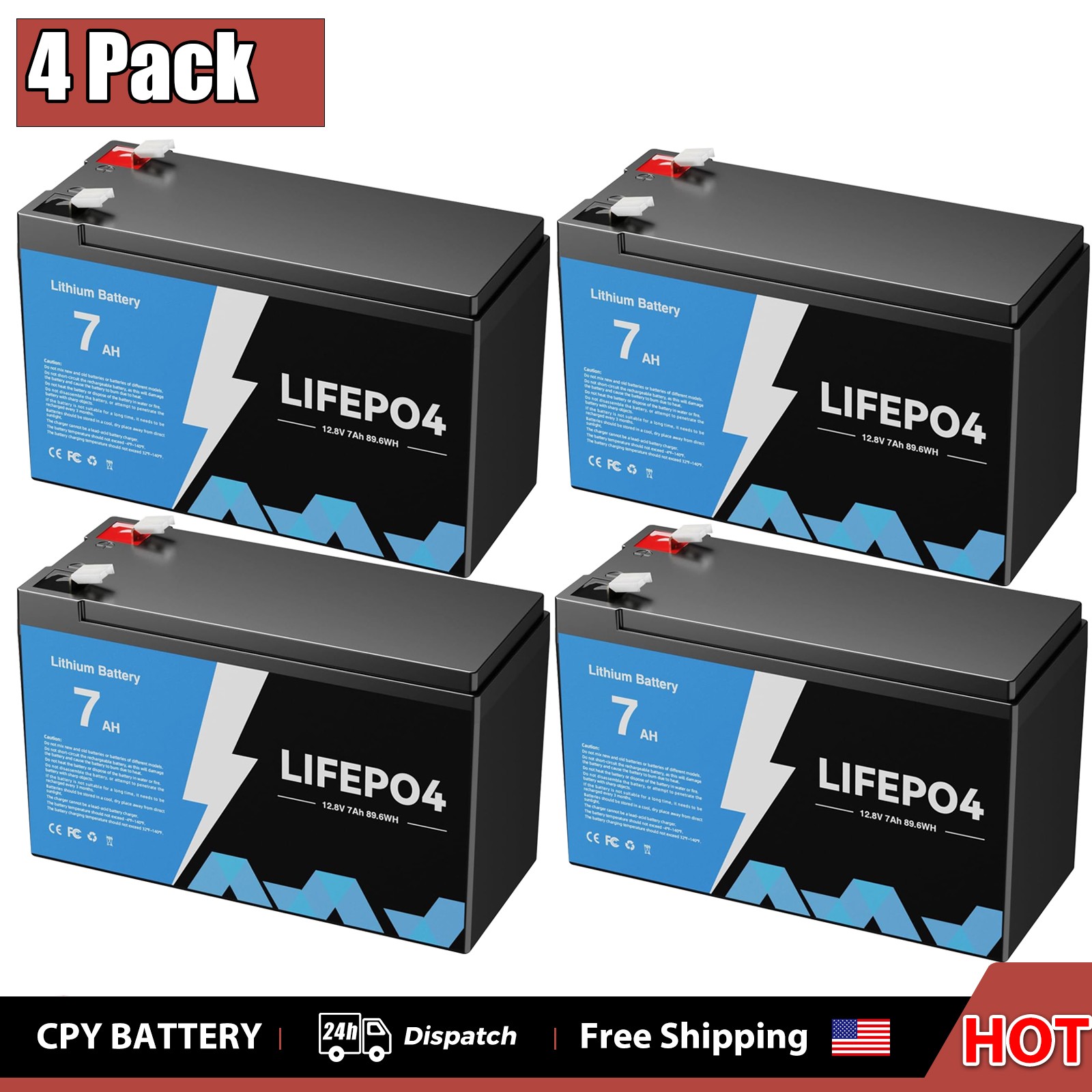 7Ah 12V LiFePO4 Deep Cycle Lithium Battery 5000+ Cycle BMS for Solar RV Off-grid