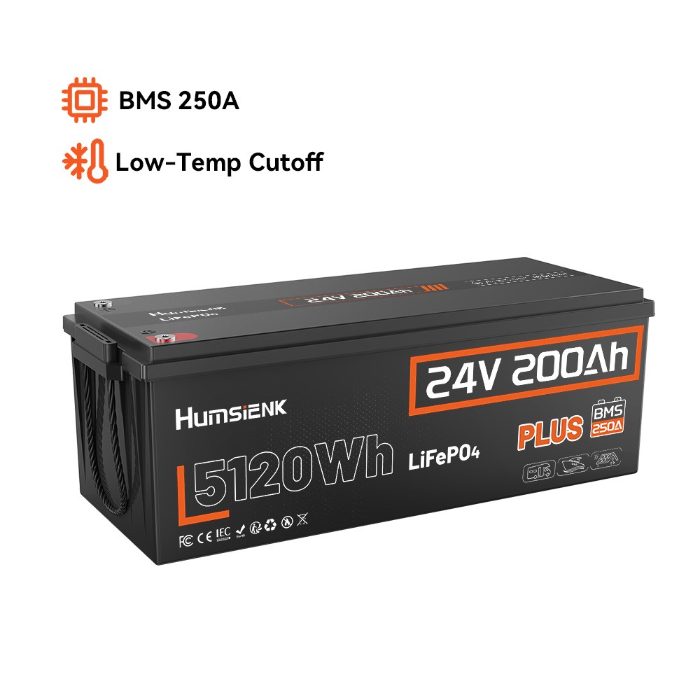 10.24KWh 2Pack 24V 200Ah Plus LiFePO4 Battery 250A BMS Low-Temp Marine Off-Grid