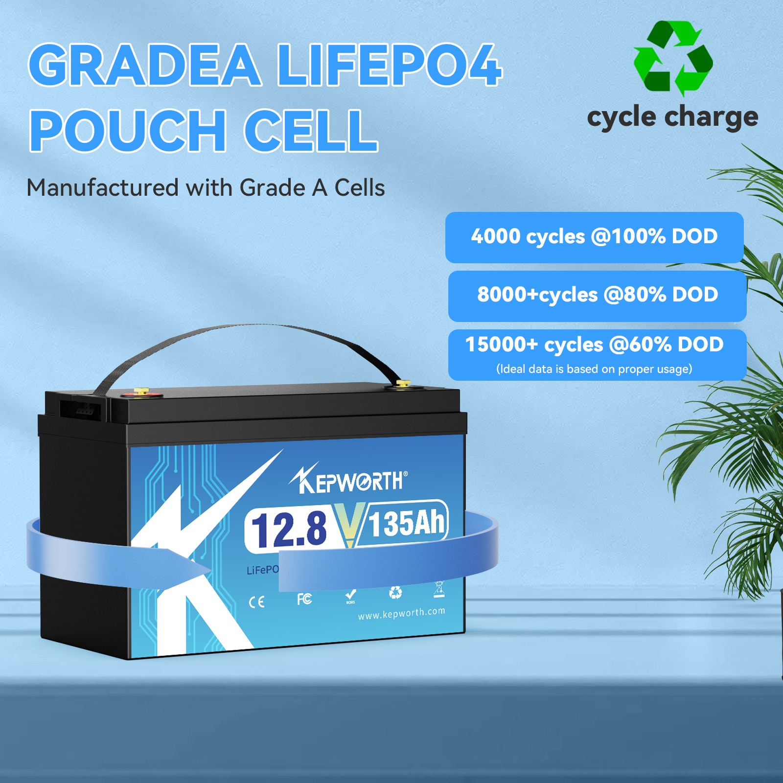 12V 135Ah Lithium LiFePO4 Battery Bluetooth BMS Smart for RV Solar Boat Off-grid