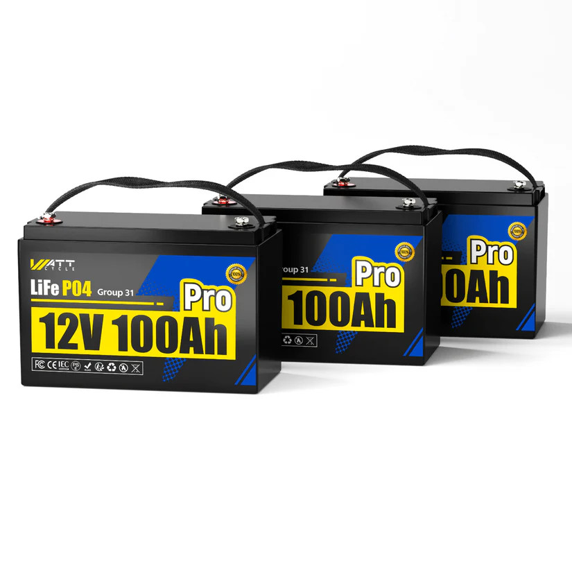 3Pack 3840Wh Wattcycle 12V 100Ah Pro LiFePO4 Battery 110A BMS Group 31 Yacht RV
